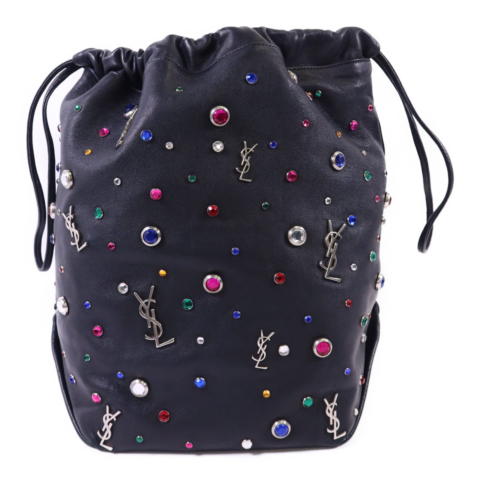 SAINT LAURENT 羊皮皮革Gem Stud Embellished Teddy銀扣鏈帶肩背袋