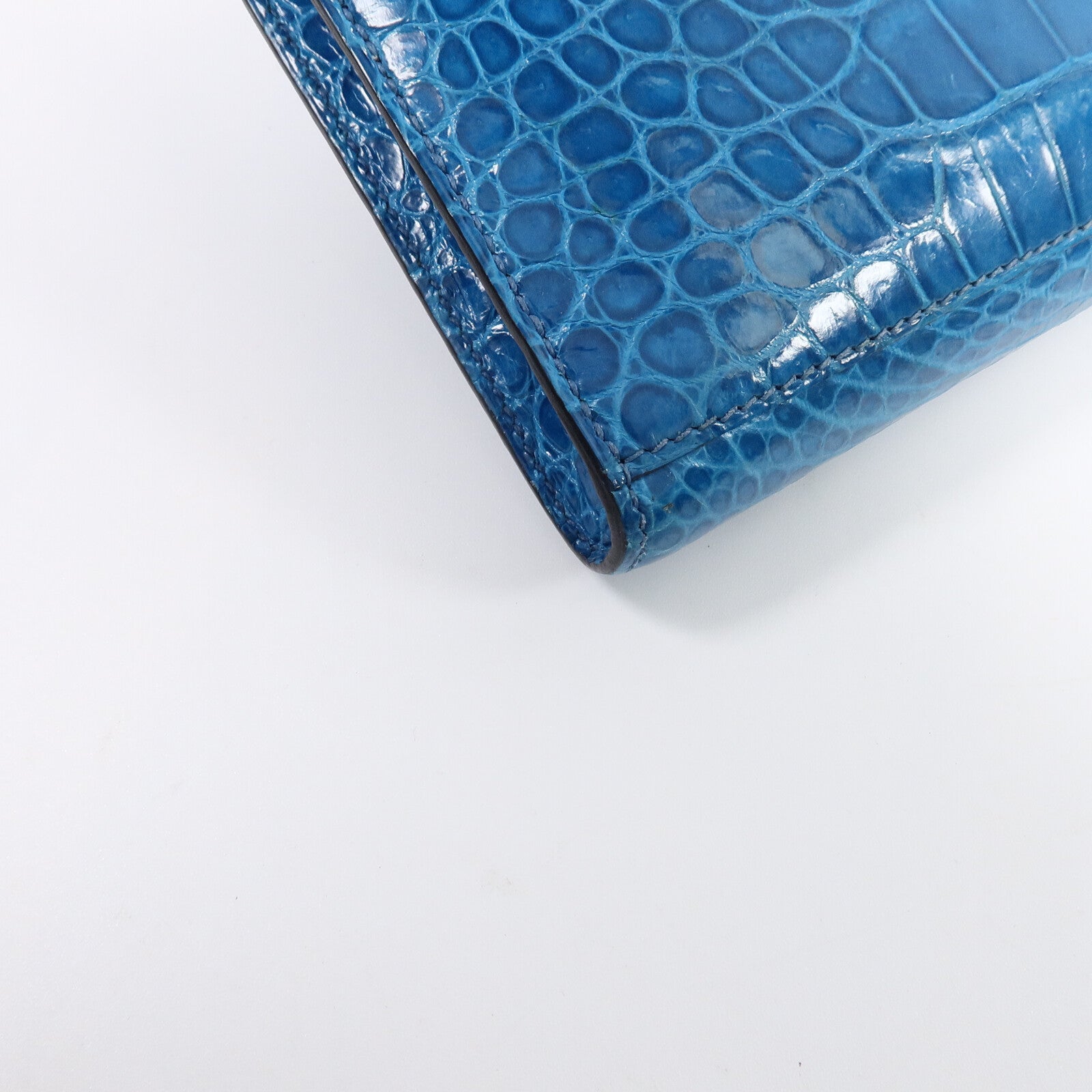 HERMES Porosus Crocodile Kelly Cut手拿包Bleu Izmir