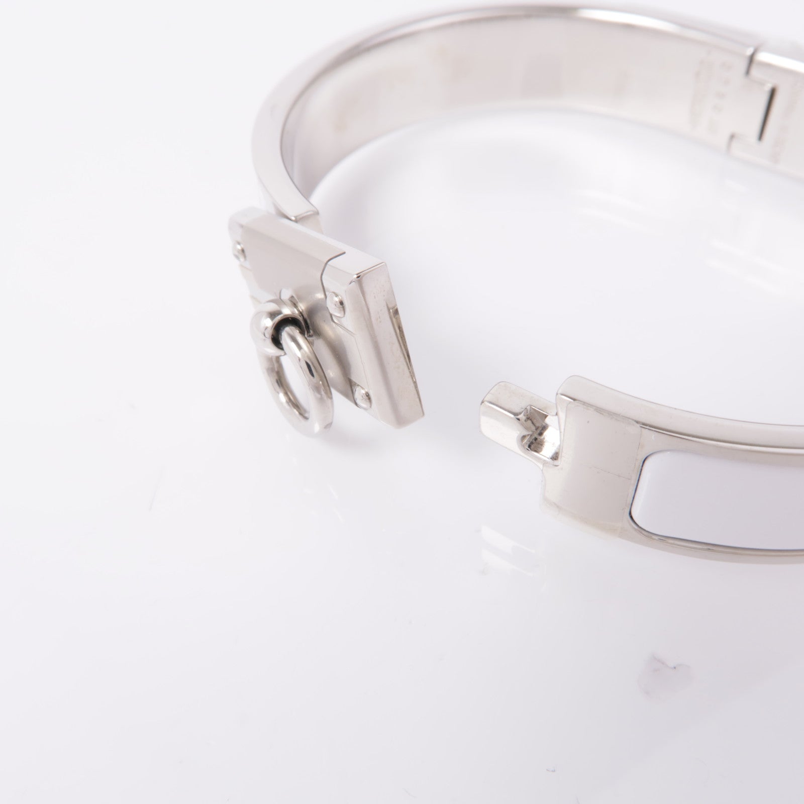 HERMES Clic Anneau Bracelet Metal Enamel Silver White