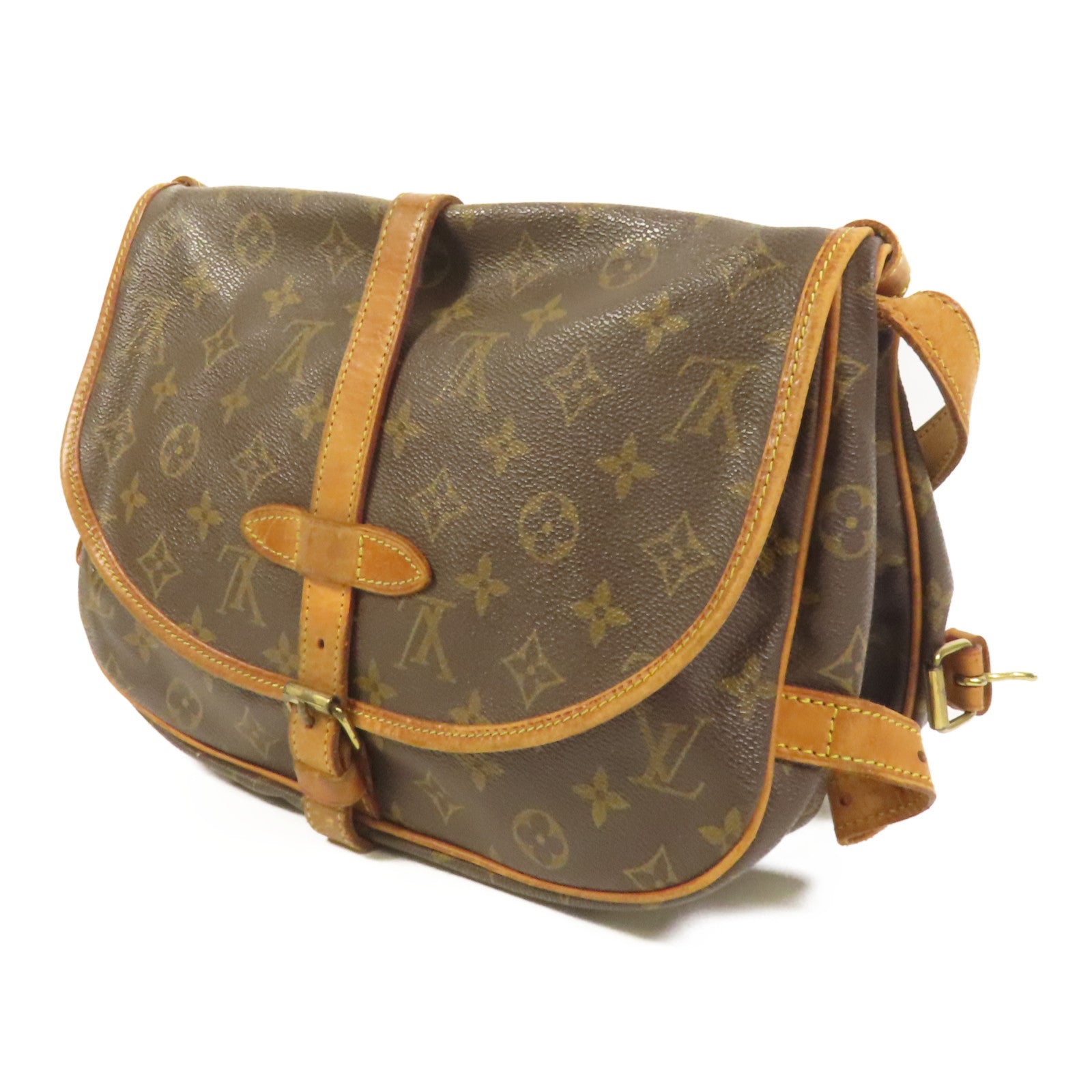 LOUIS VUITTON Monogram Saumur 30金扣肩背袋棕色