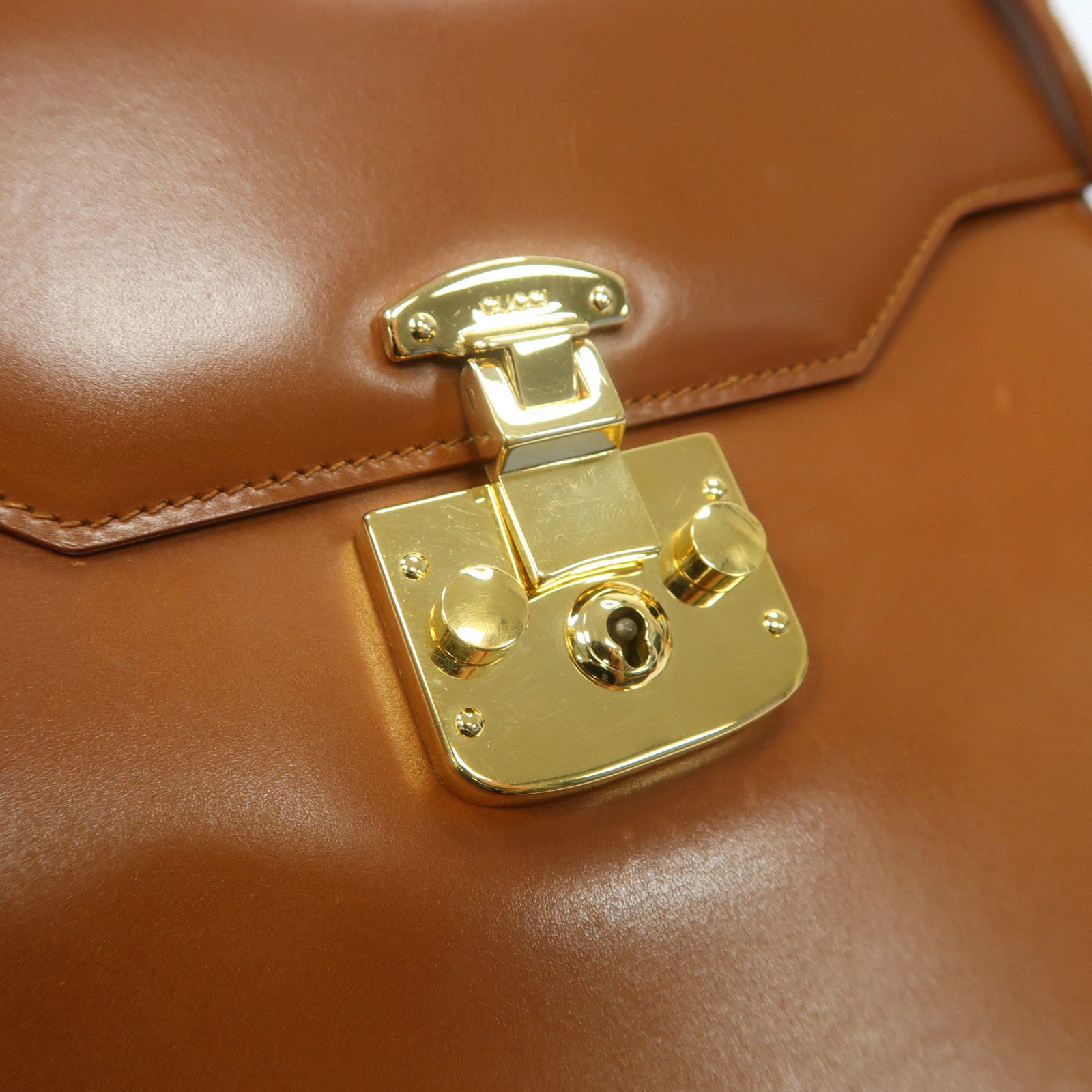 GUCCI 皮革Vintage Kelly Rare Lady金扣手挽袋棕色