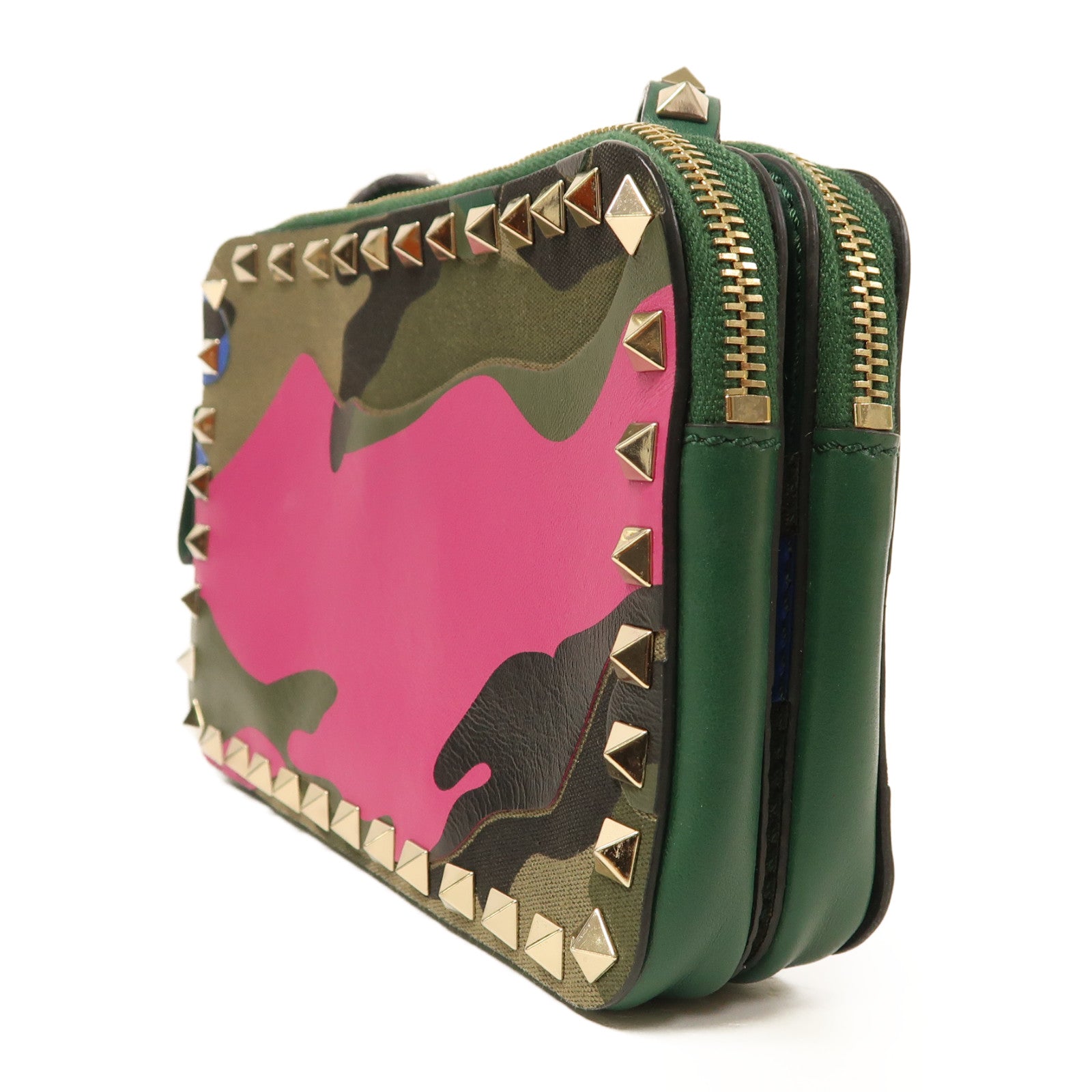 Valentino 皮革/帆布Shoulder Bag金扣肩背袋