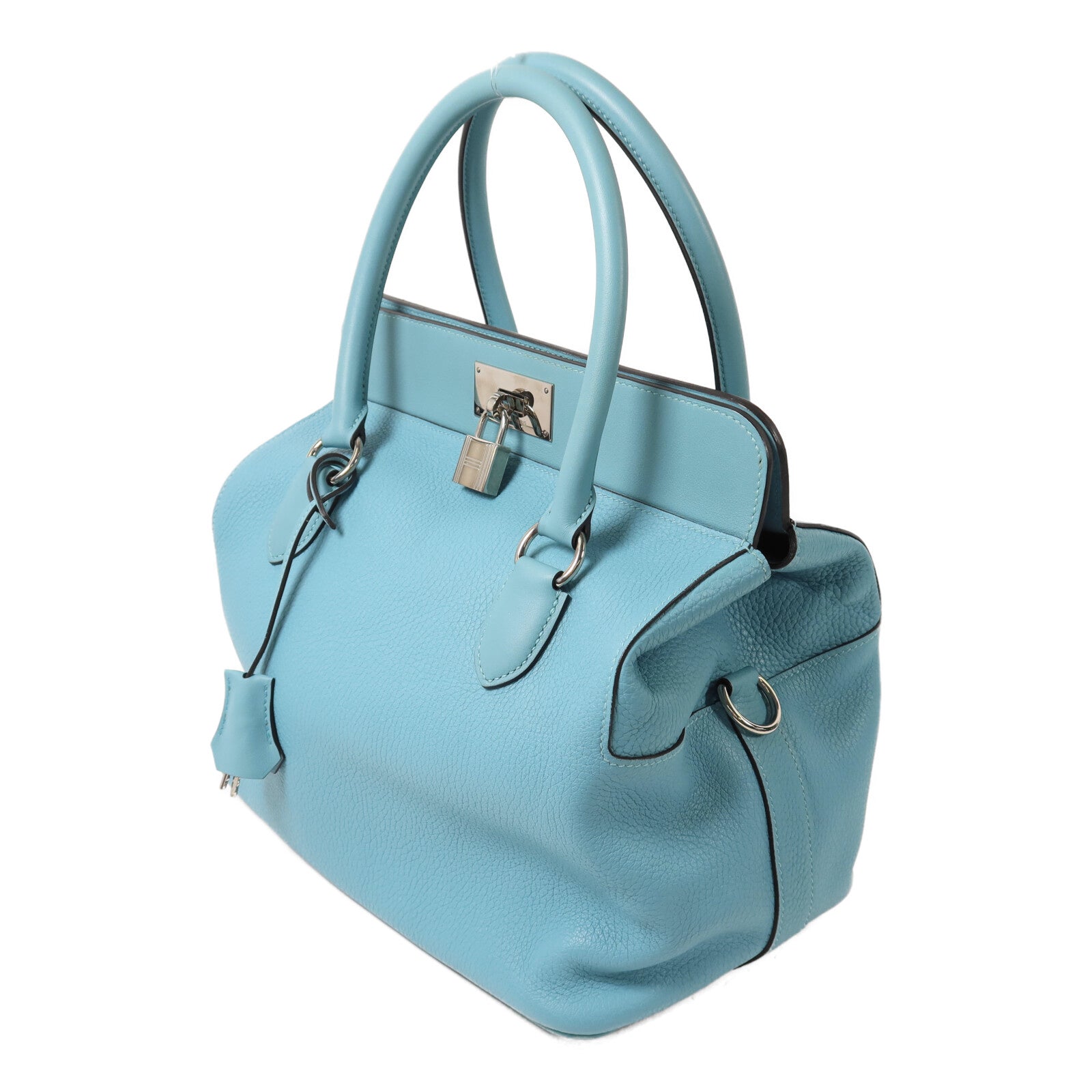 HERMES Clemence皮革Toolbox 26手挽肩背兩用袋Bleu Saint Cyr
