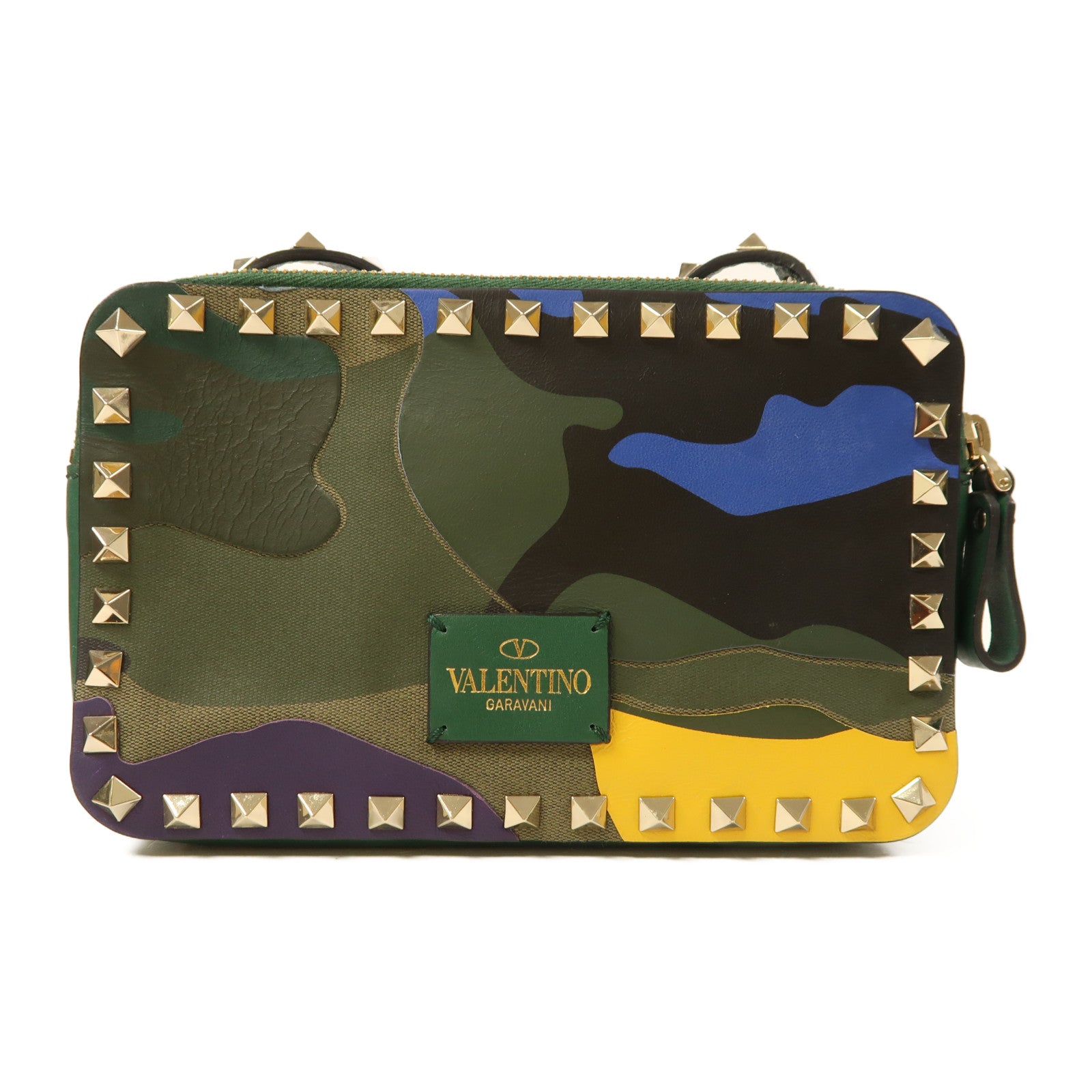 Valentino 皮革/帆布Shoulder Bag金扣肩背袋