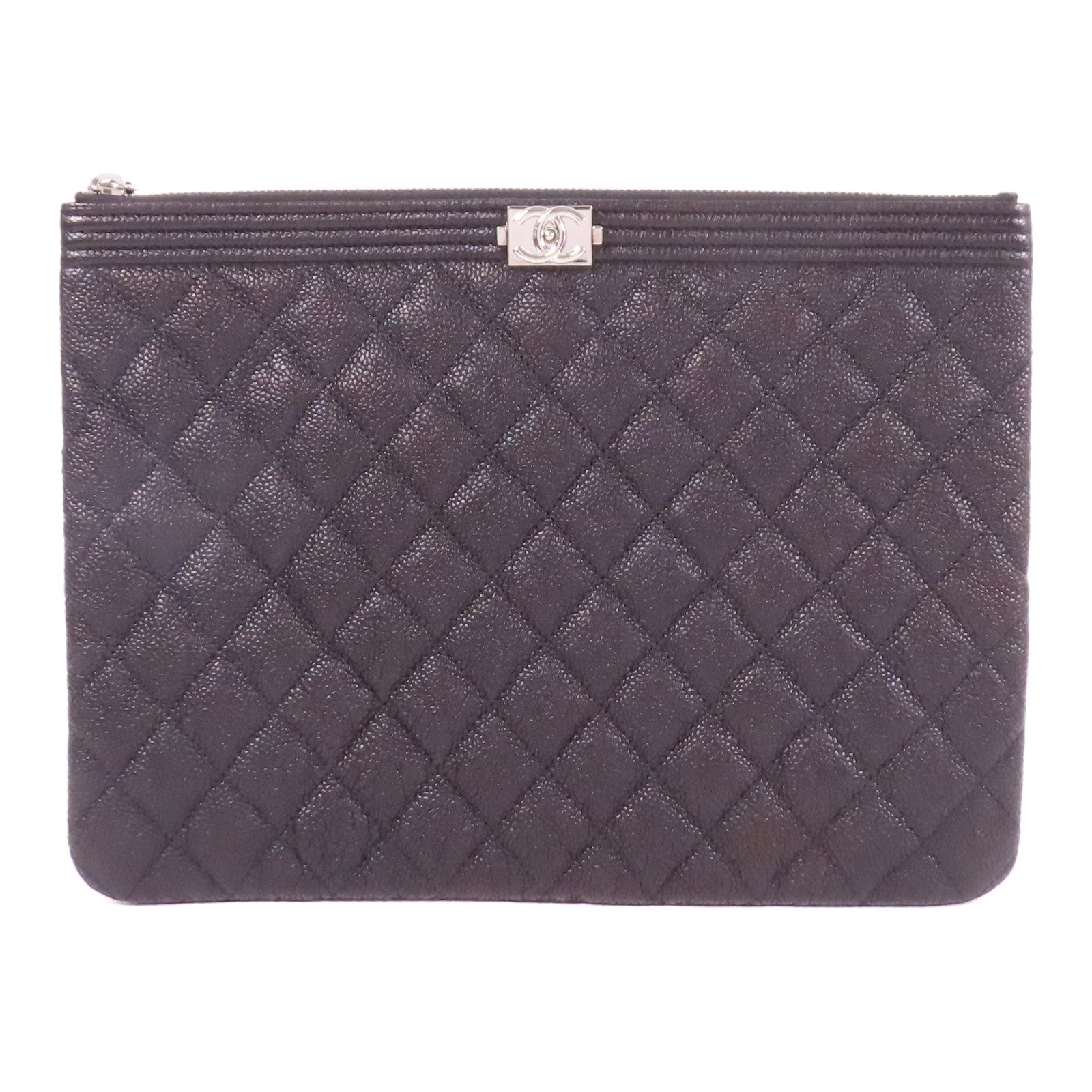 CHANEL 牛皮皮革Pouch銀扣手拿包