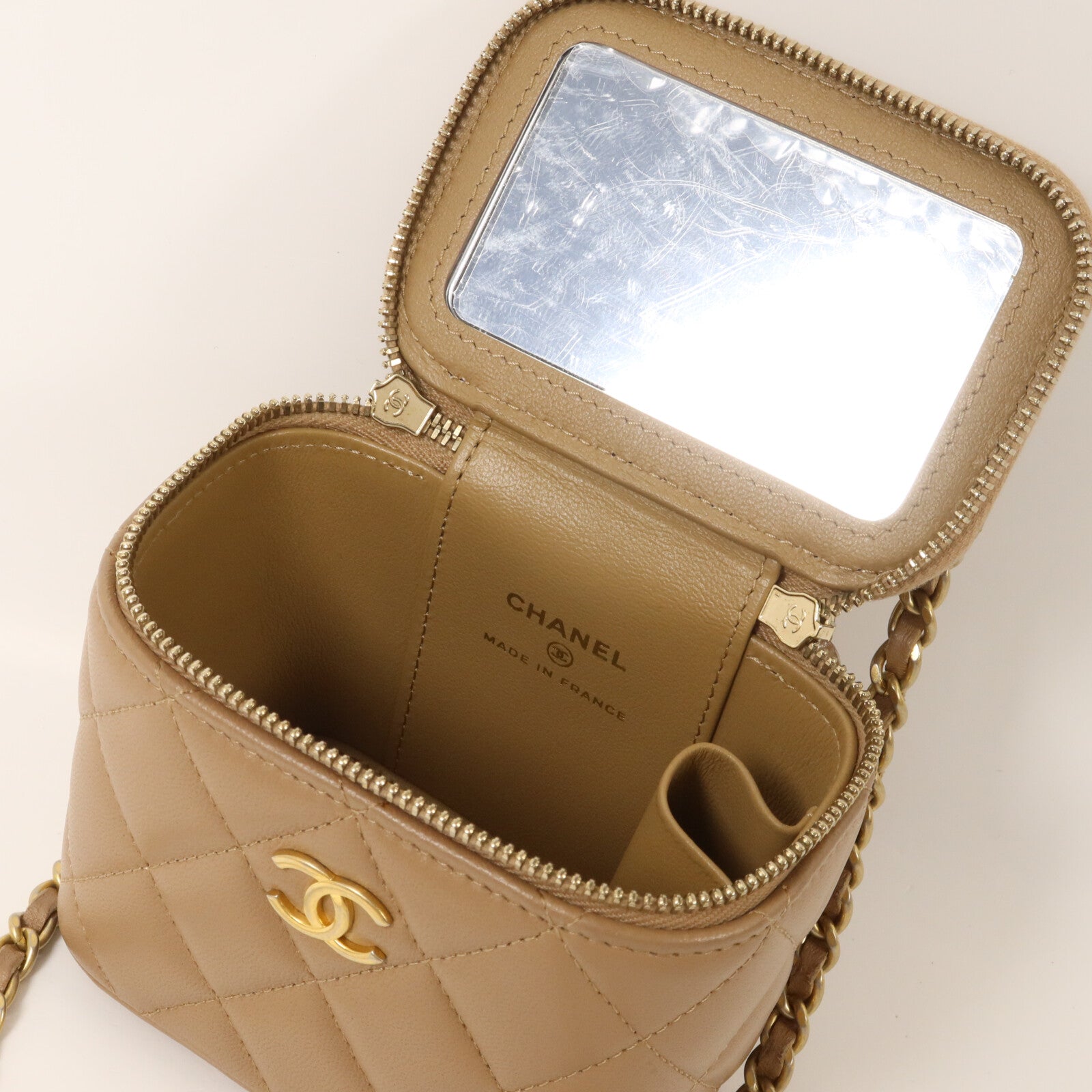 CHANEL 羊皮皮革Vanity Case鏈帶手挽肩背兩用袋
