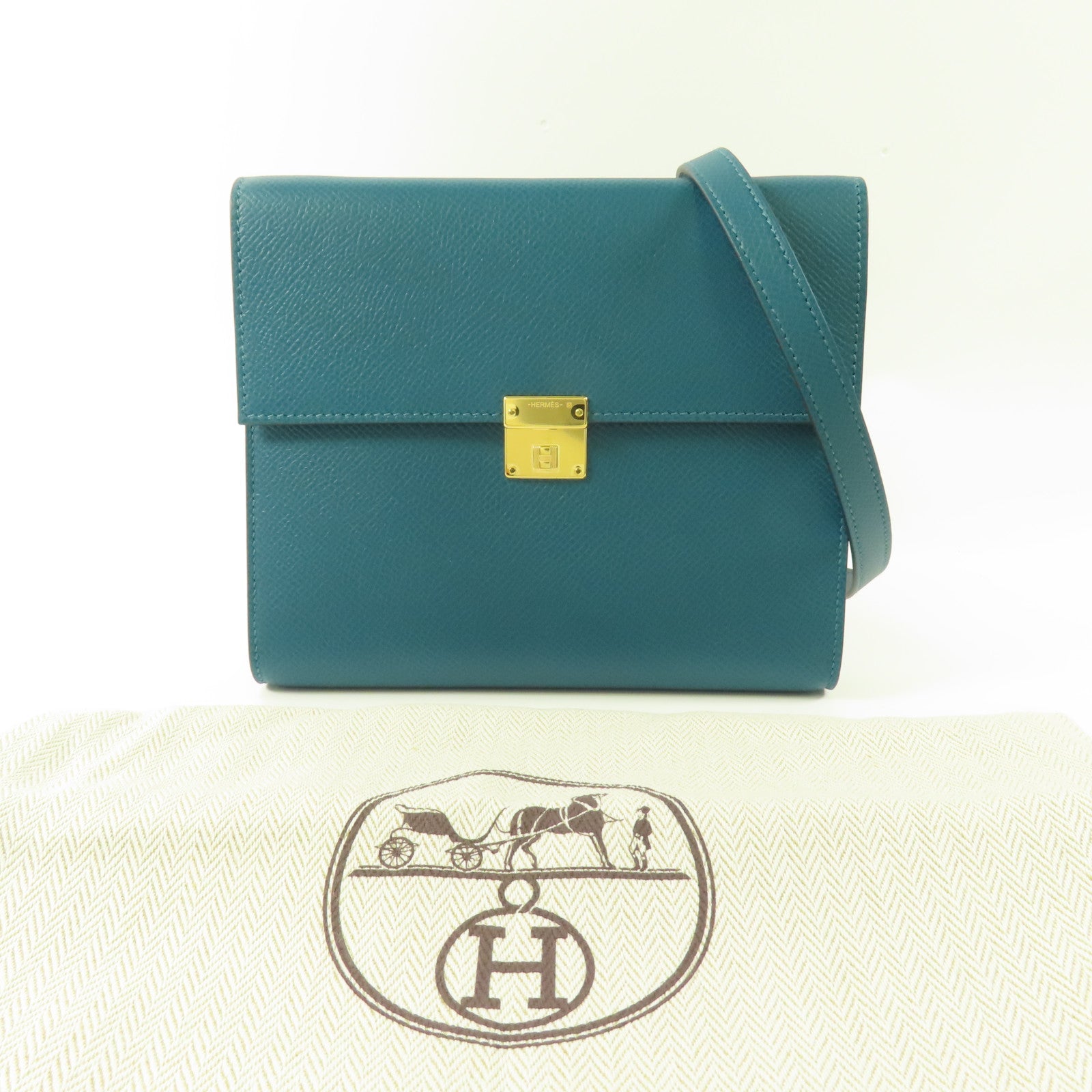 HERMES Epsom皮革Clic 16金扣肩背袋Malachite