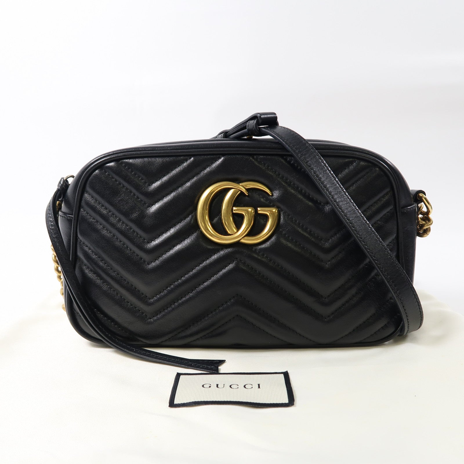 GUCCI 牛皮皮革GG Marmont Small金扣肩背袋黑色