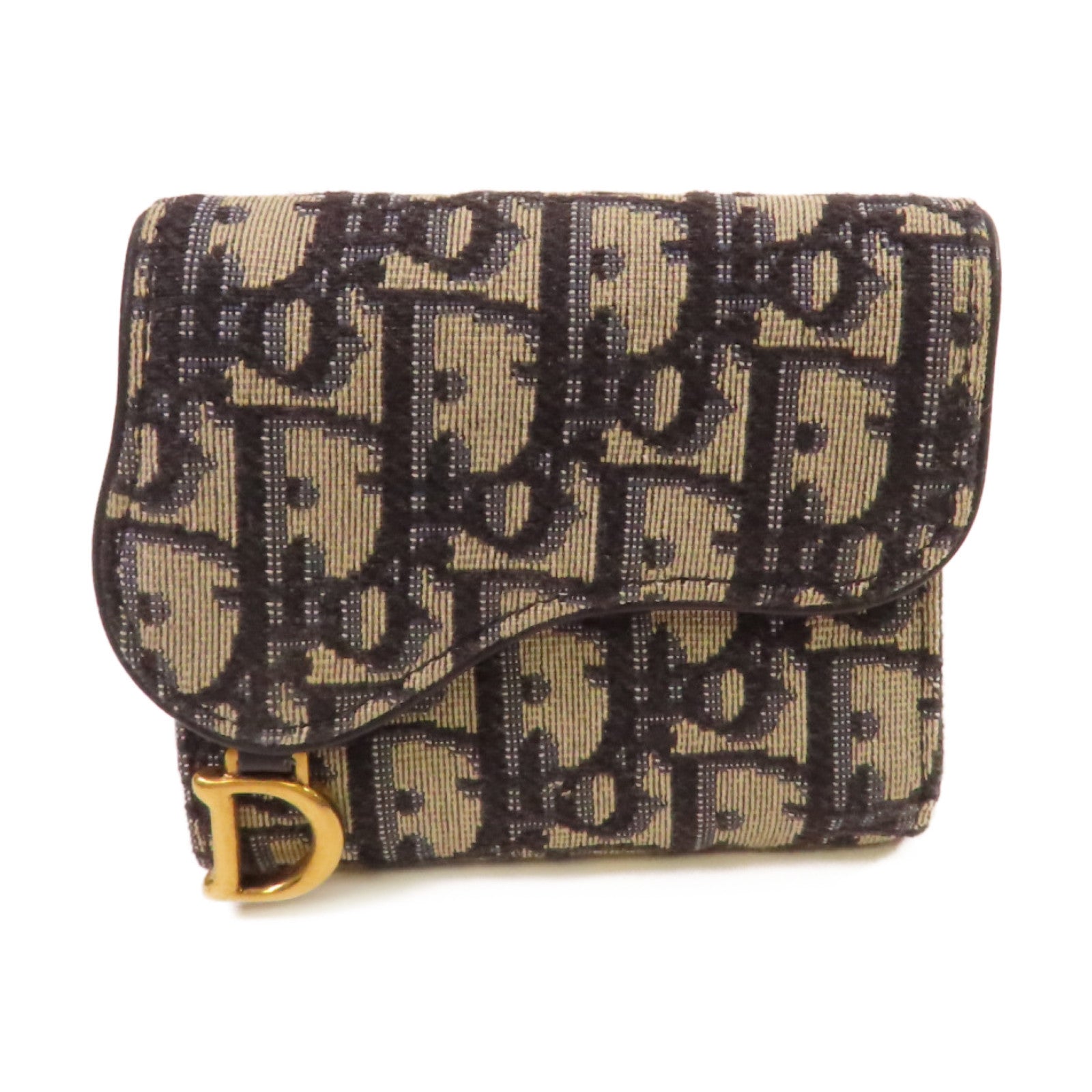 Dior Oblique帆布Short Wallet金扣短錢包藍色