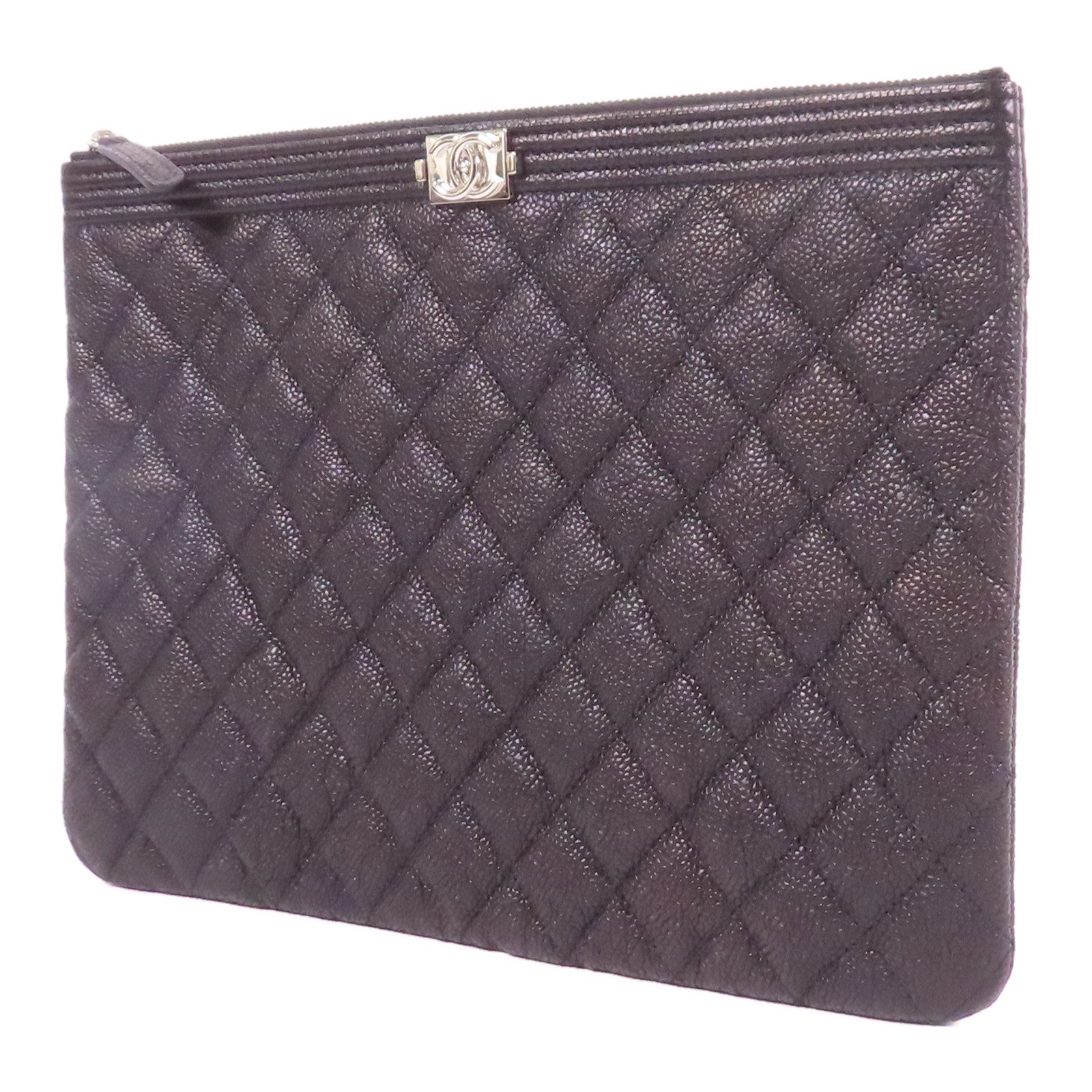 CHANEL 牛皮皮革Pouch銀扣手拿包