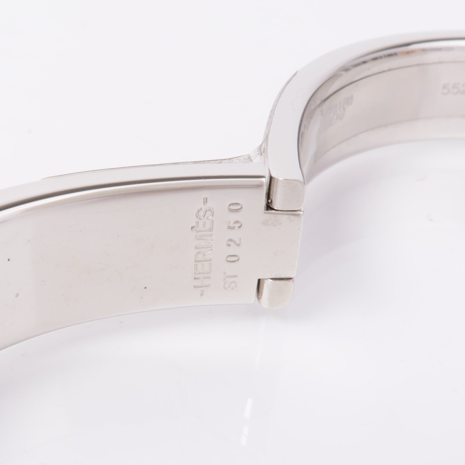 HERMES Clic Anneau Bracelet Metal Enamel Silver White