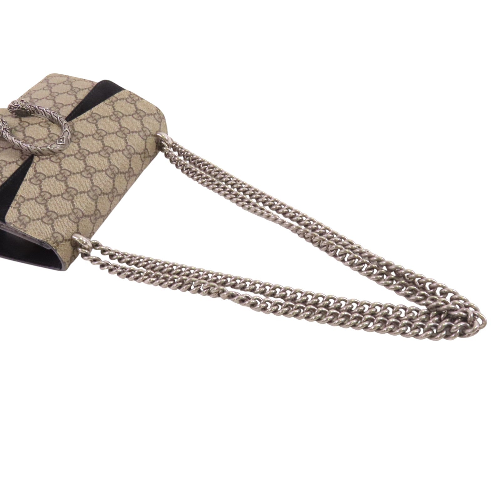 GUCCI 塗層帆布Dionysus GG Supreme Mini銀扣鏈帶肩背袋