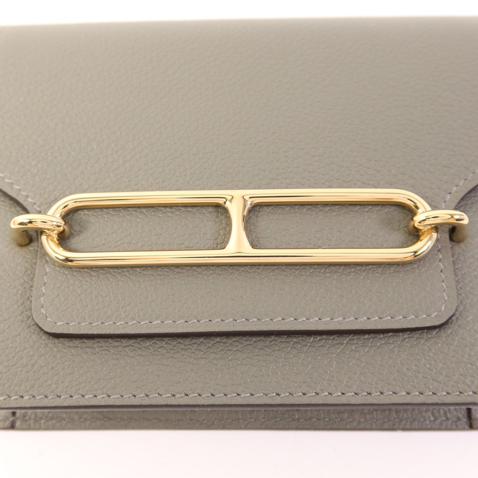 HERMES Evercolor皮革Roulis Slim金扣手拿包Gris Meyer