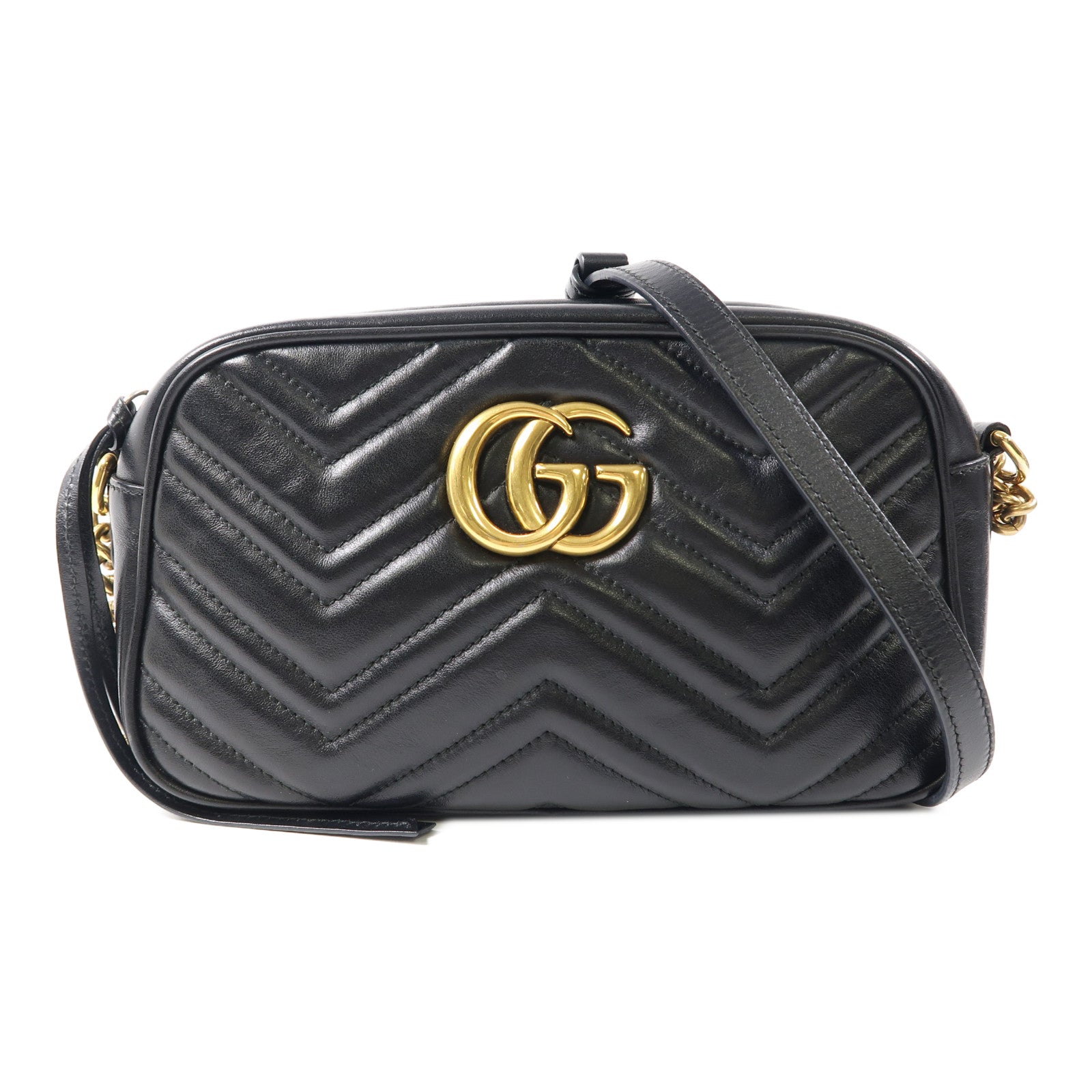 GUCCI 牛皮皮革GG Marmont Small金扣肩背袋黑色