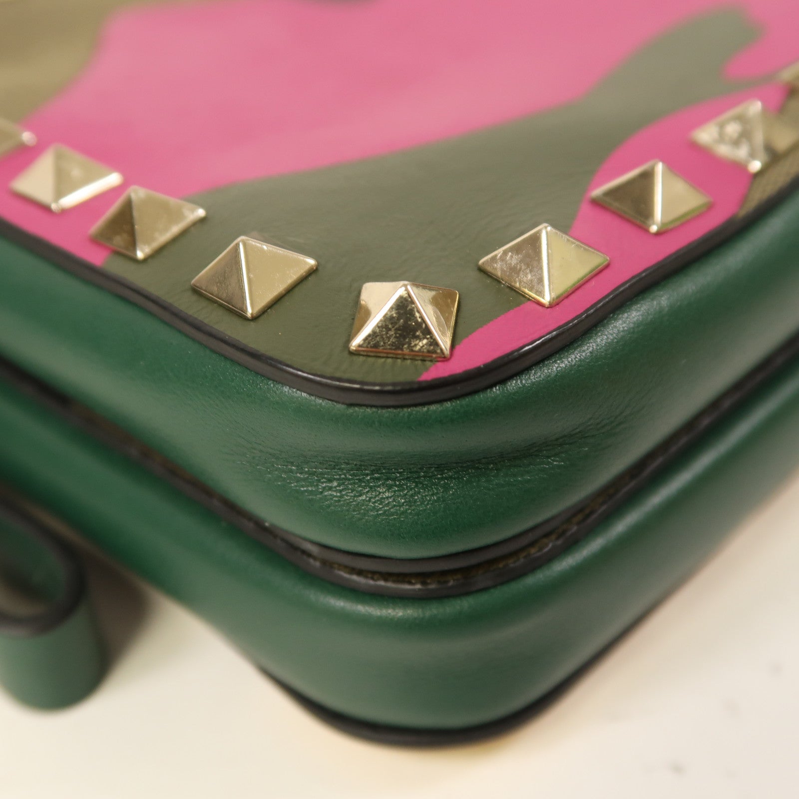 Valentino 皮革/帆布Shoulder Bag金扣肩背袋