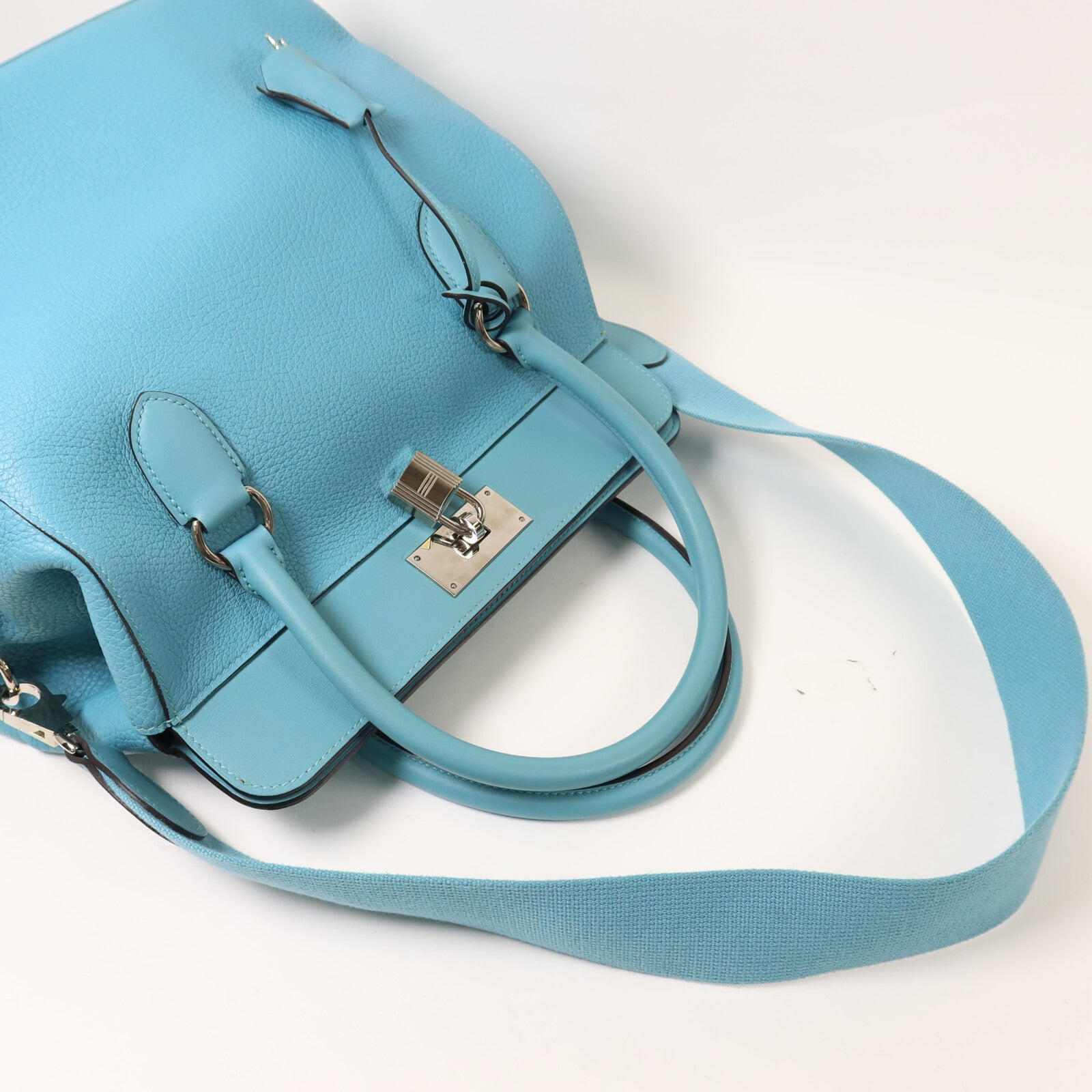 HERMES Clemence皮革Toolbox 26手挽肩背兩用袋Bleu Saint Cyr
