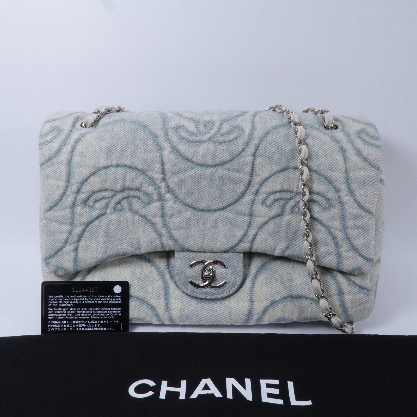 CHANEL 牛仔布Chain Shoulder鏈帶肩背袋