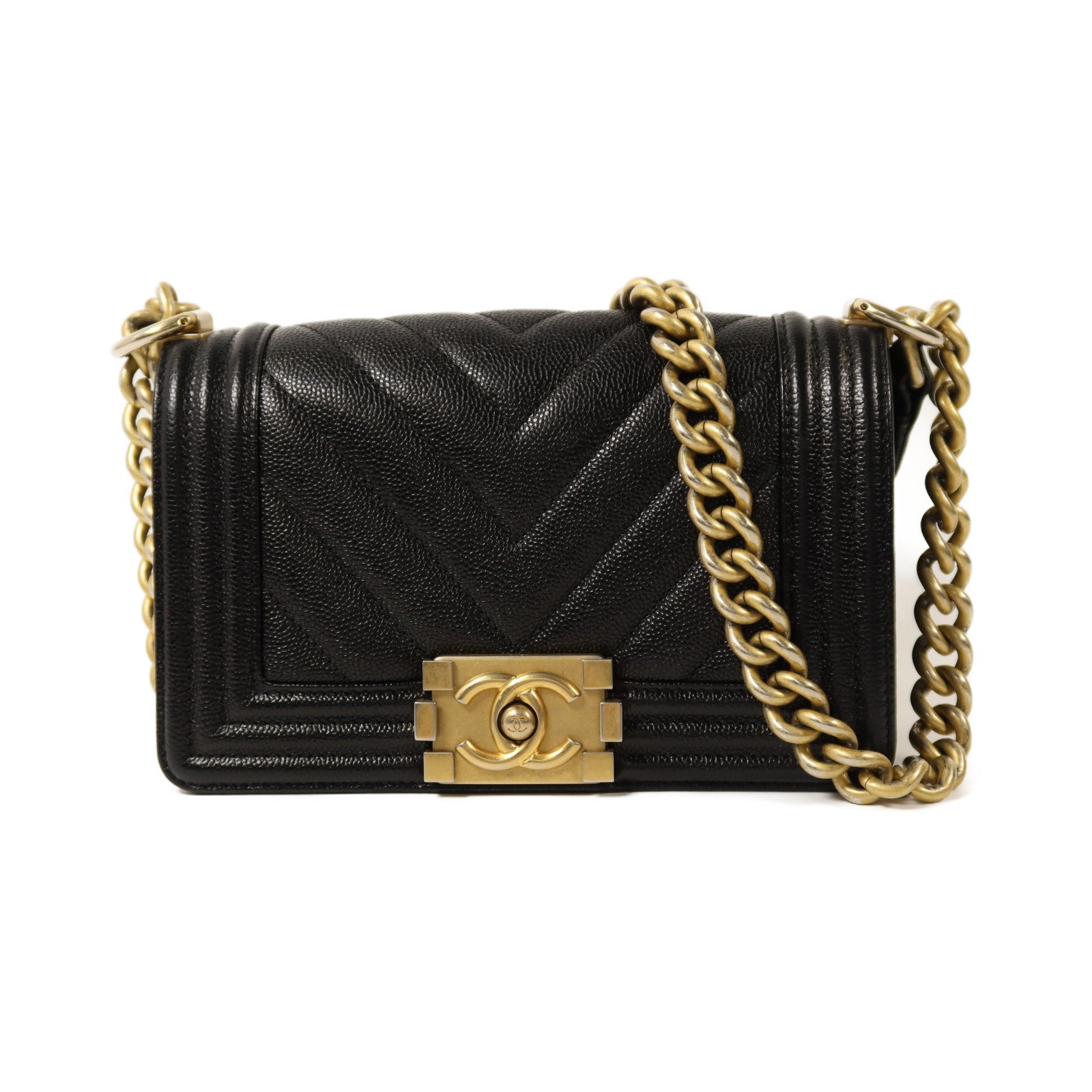 CHANEL 牛皮皮革Boy 20金扣鏈帶肩背袋