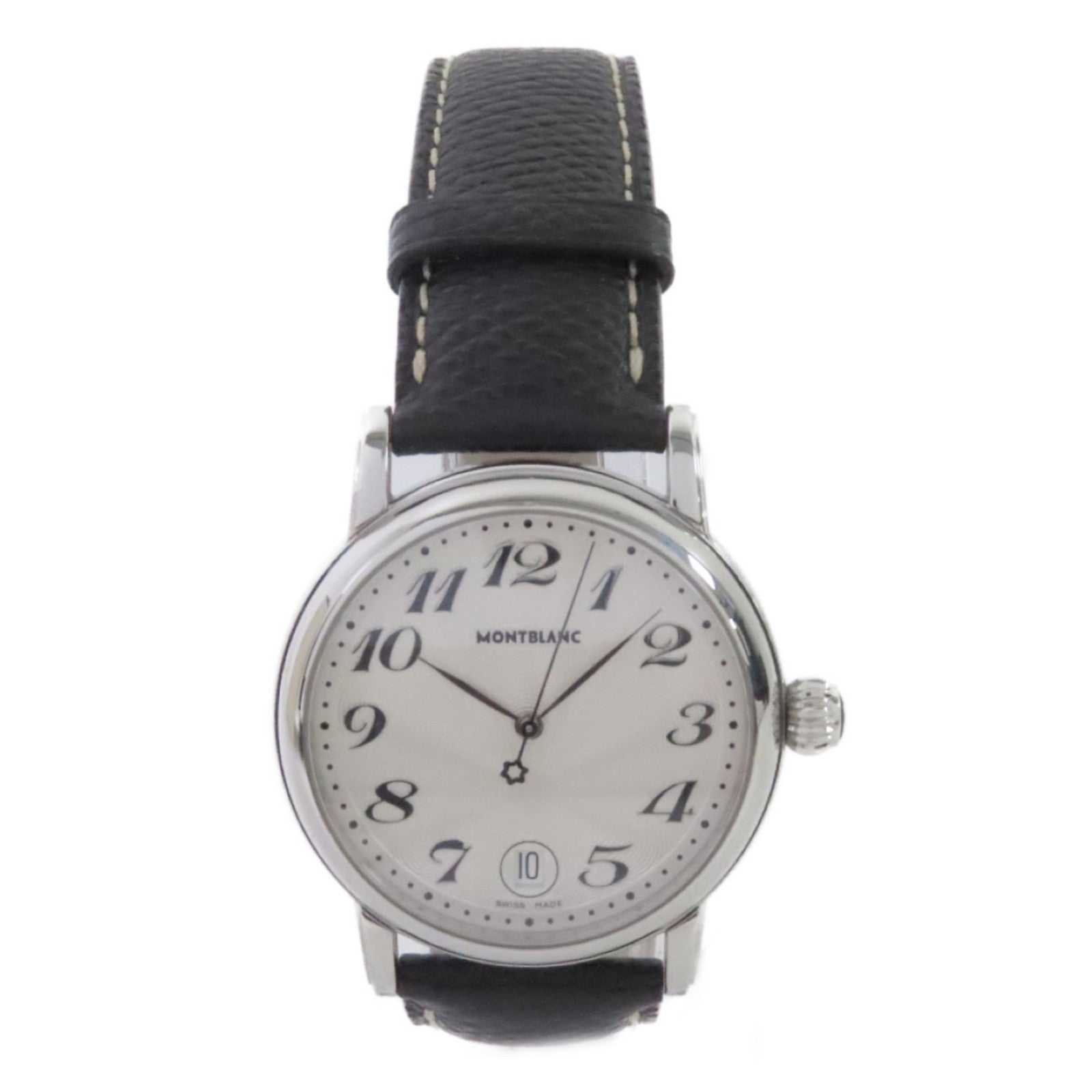 MONTBLANC Meisterstuck Watch不鏽鋼/牛皮皮帶石英機芯手錶白色