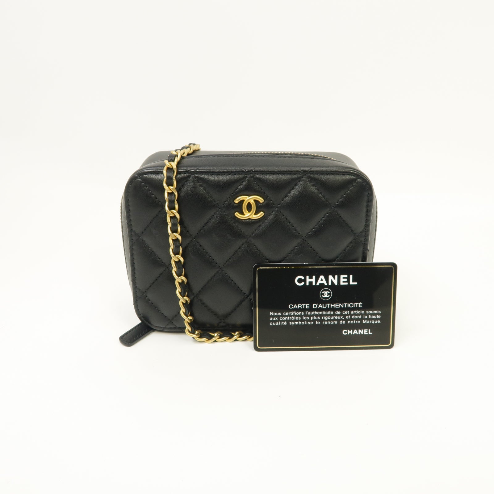 CHANEL 【激減優惠】菱格Caviar皮革Chain Camera Bag金扣鏈帶肩背袋黑色