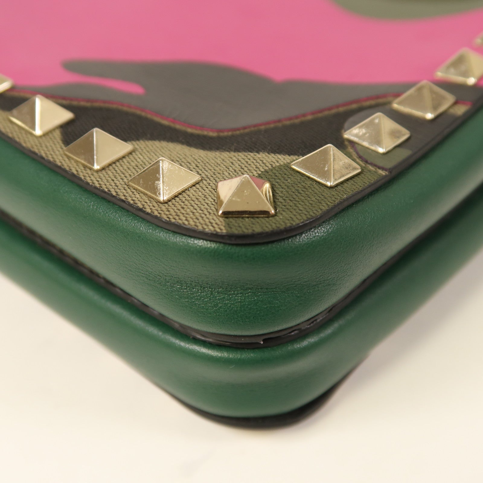 Valentino 皮革/帆布Shoulder Bag金扣肩背袋