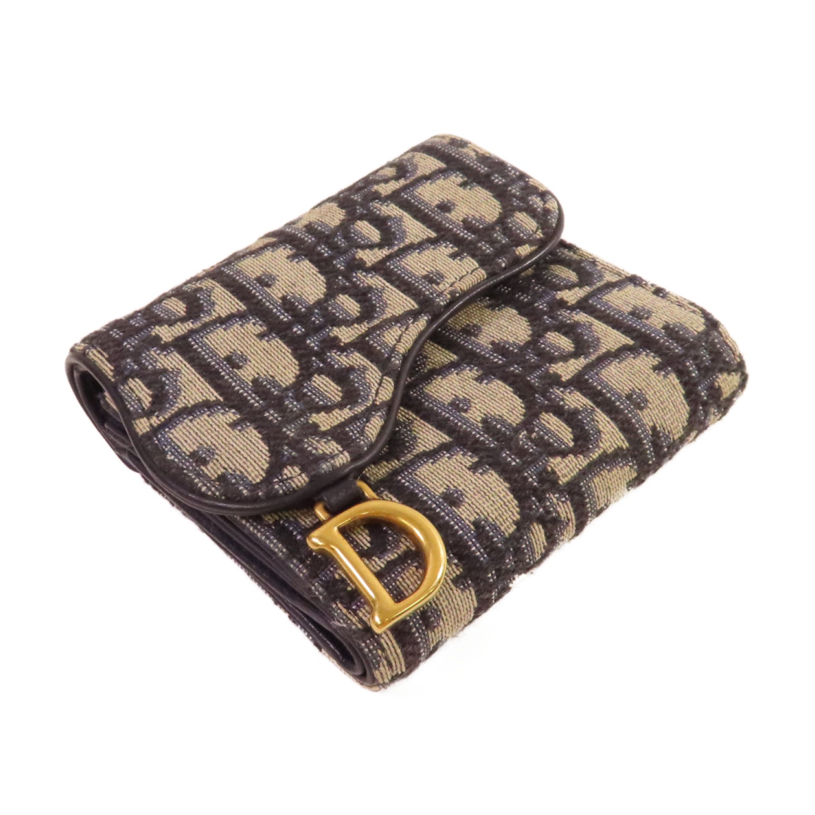 Dior Oblique帆布Short Wallet金扣短錢包藍色