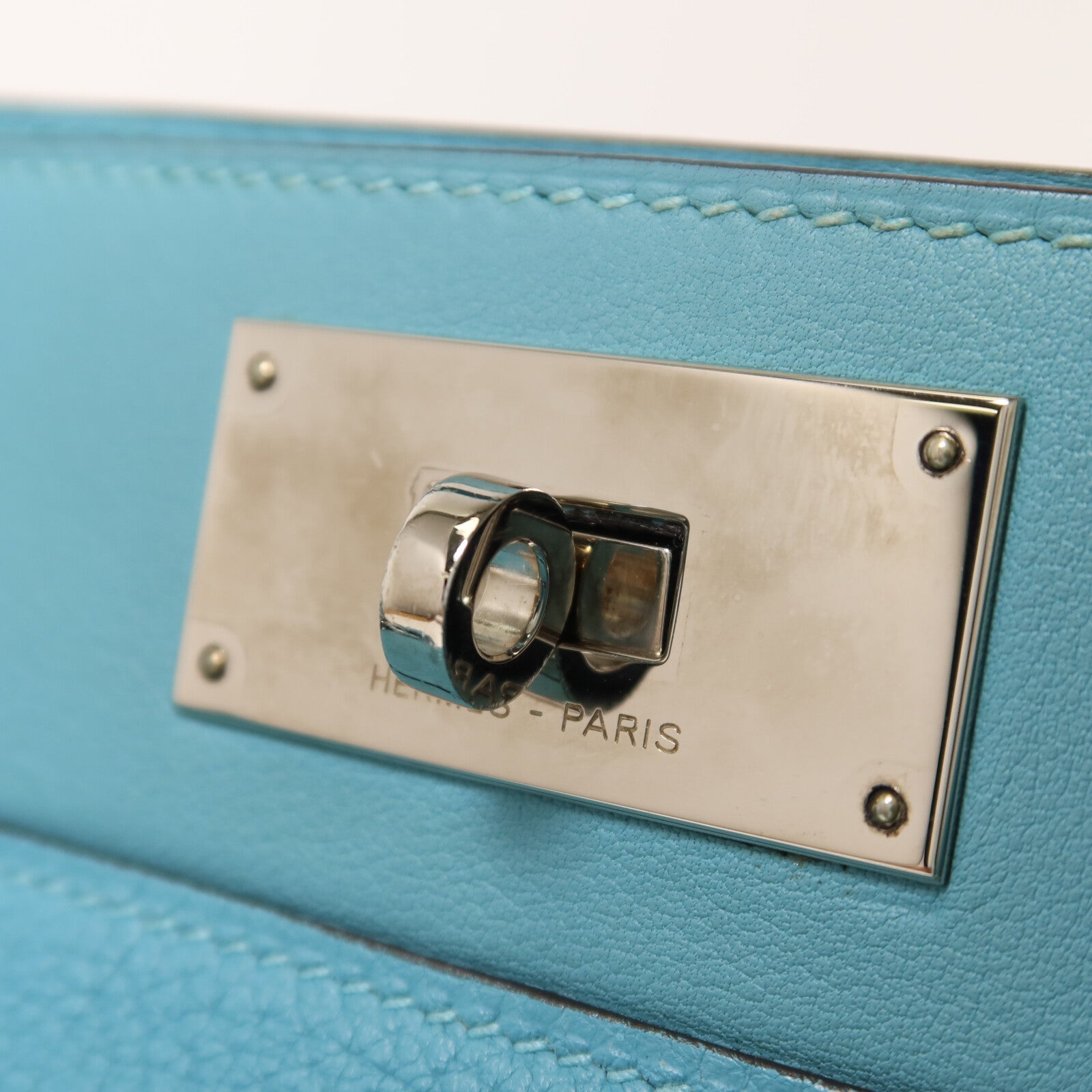 HERMES Clemence皮革Toolbox 26手挽肩背兩用袋Bleu Saint Cyr