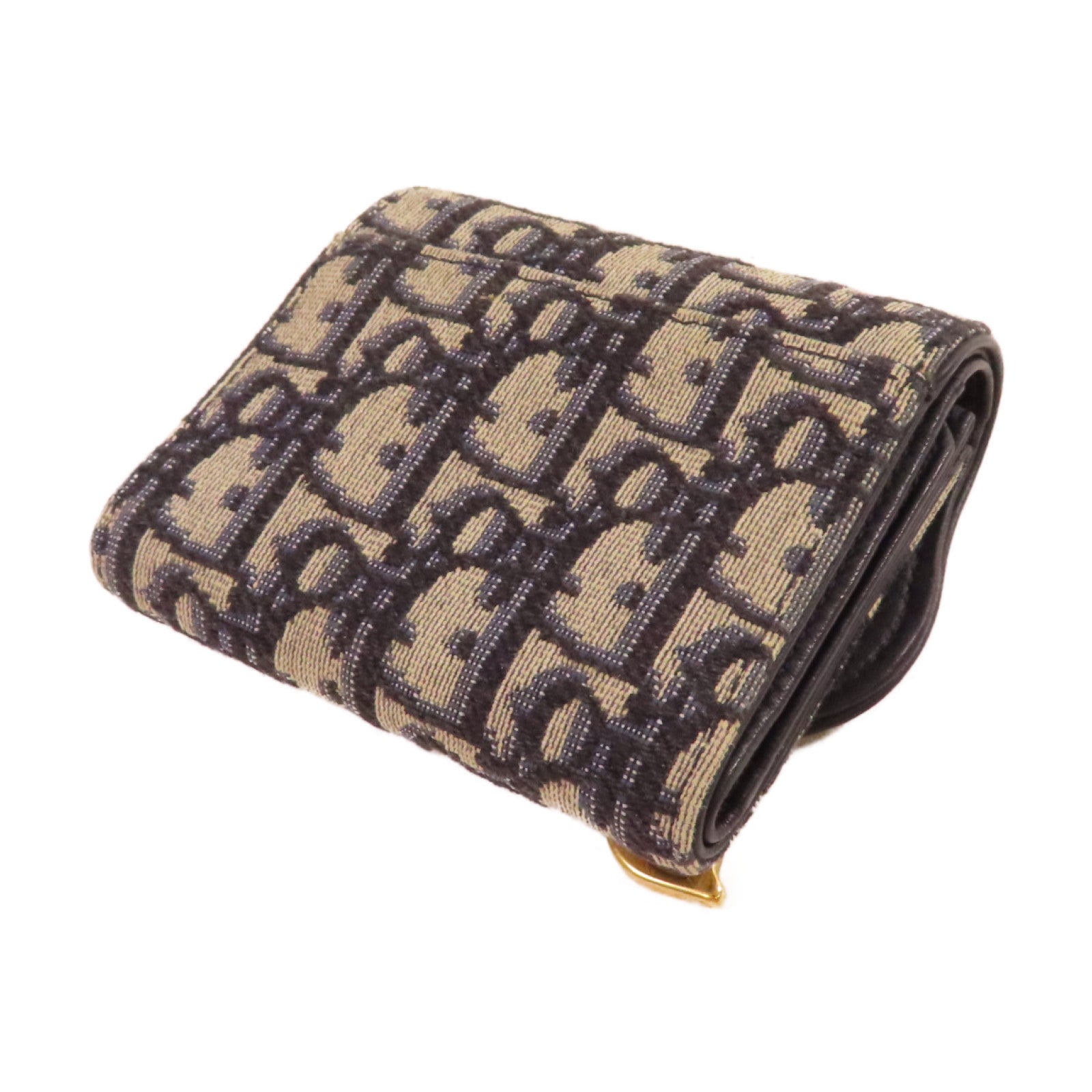 Dior Oblique帆布Short Wallet金扣短錢包藍色