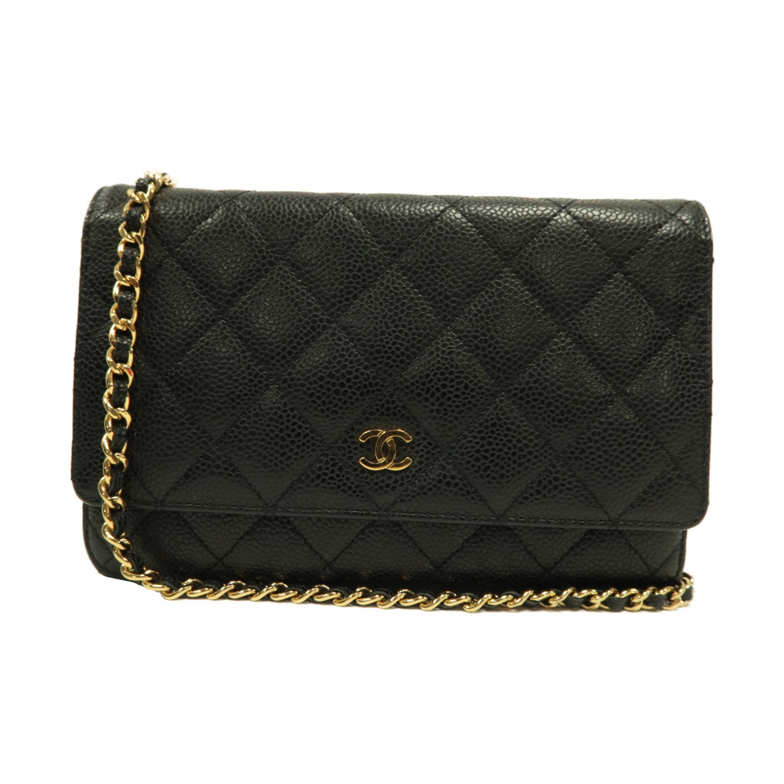CHANEL 【激減優惠】菱格Caviar皮革Wallet On Chain金扣鏈帶肩背袋黑色