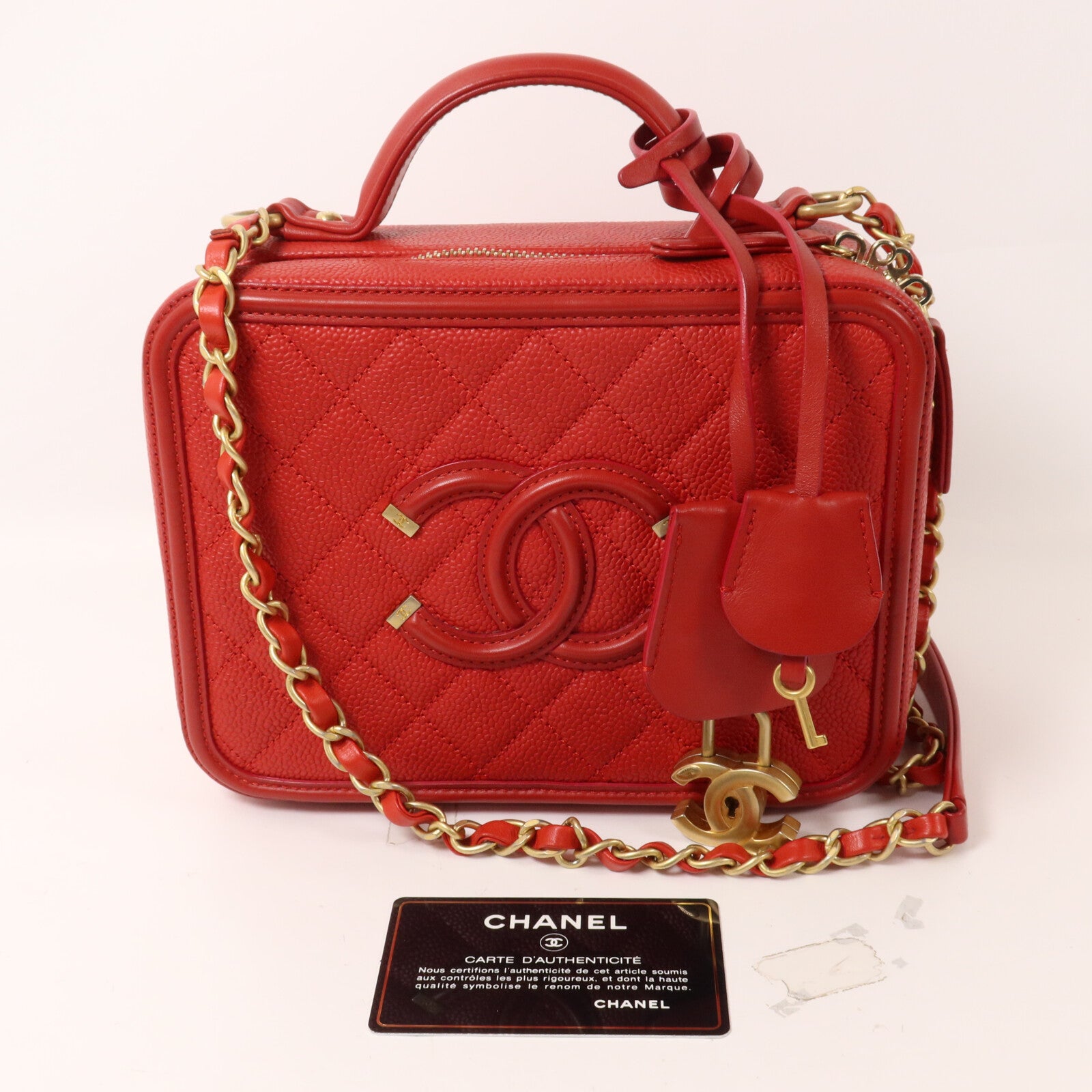 CHANEL 牛皮皮革Vanity Case鏈帶手挽肩背兩用袋