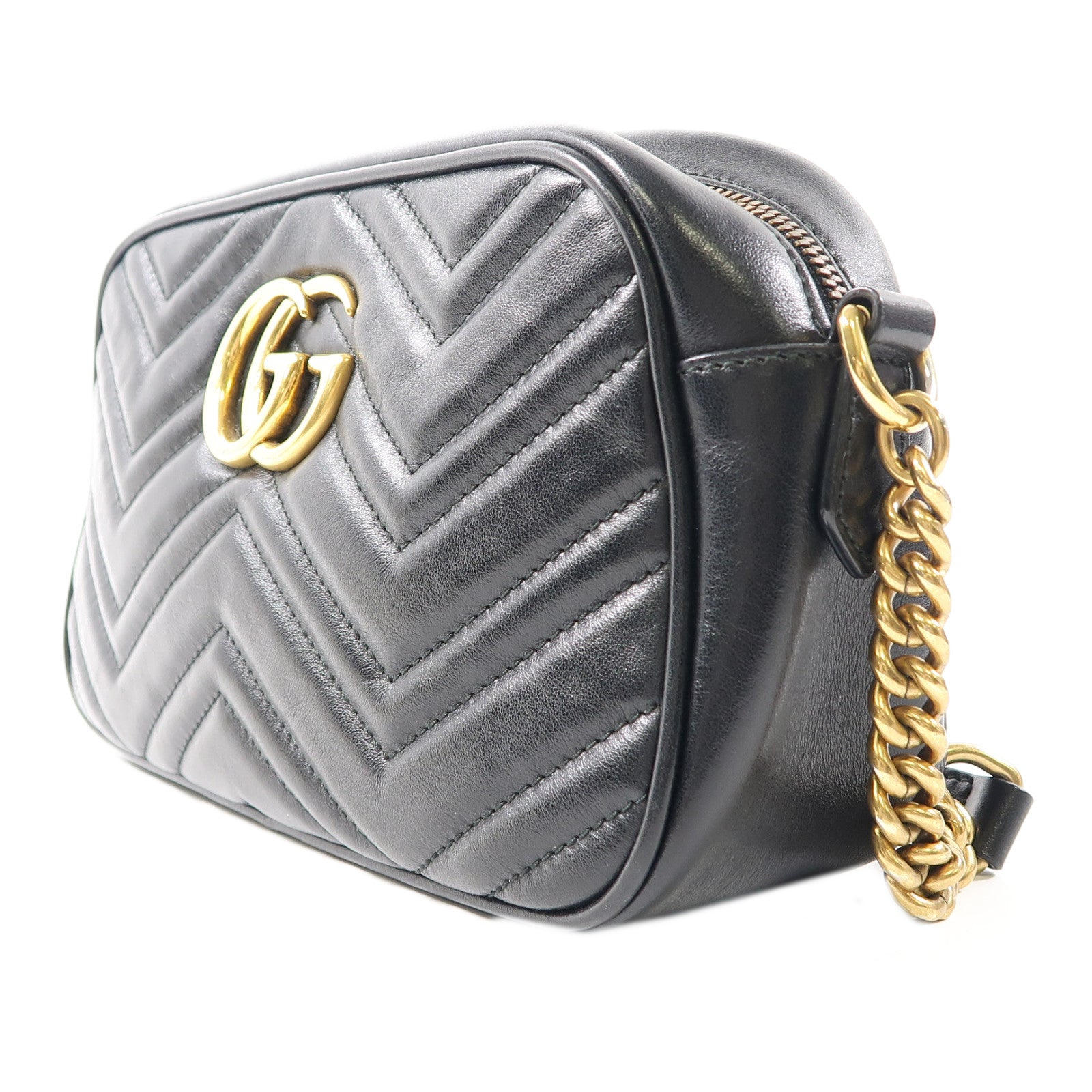 GUCCI 牛皮皮革GG Marmont Small金扣肩背袋黑色