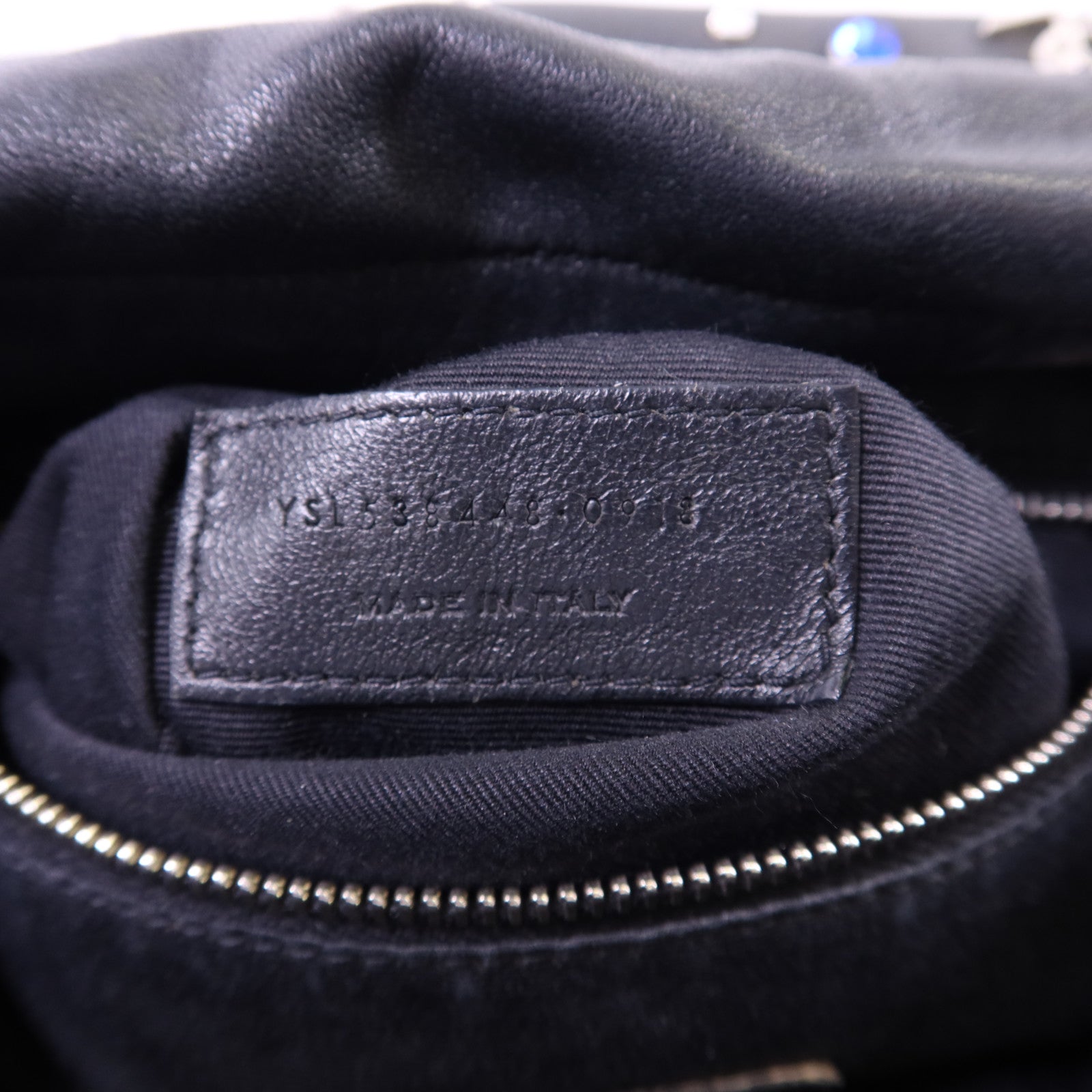 SAINT LAURENT 羊皮皮革Gem Stud Embellished Teddy銀扣鏈帶肩背袋