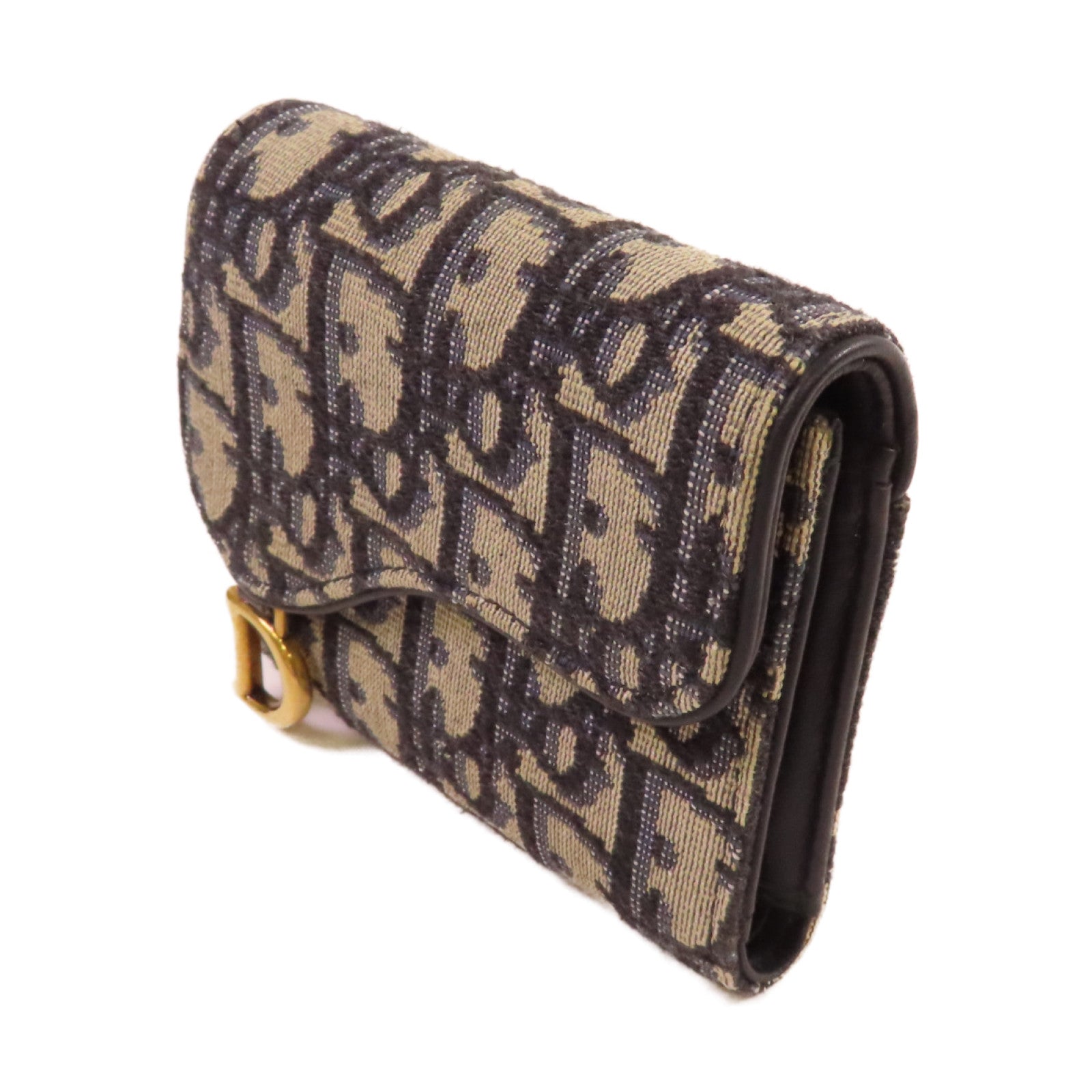 Dior Oblique帆布Short Wallet金扣短錢包藍色