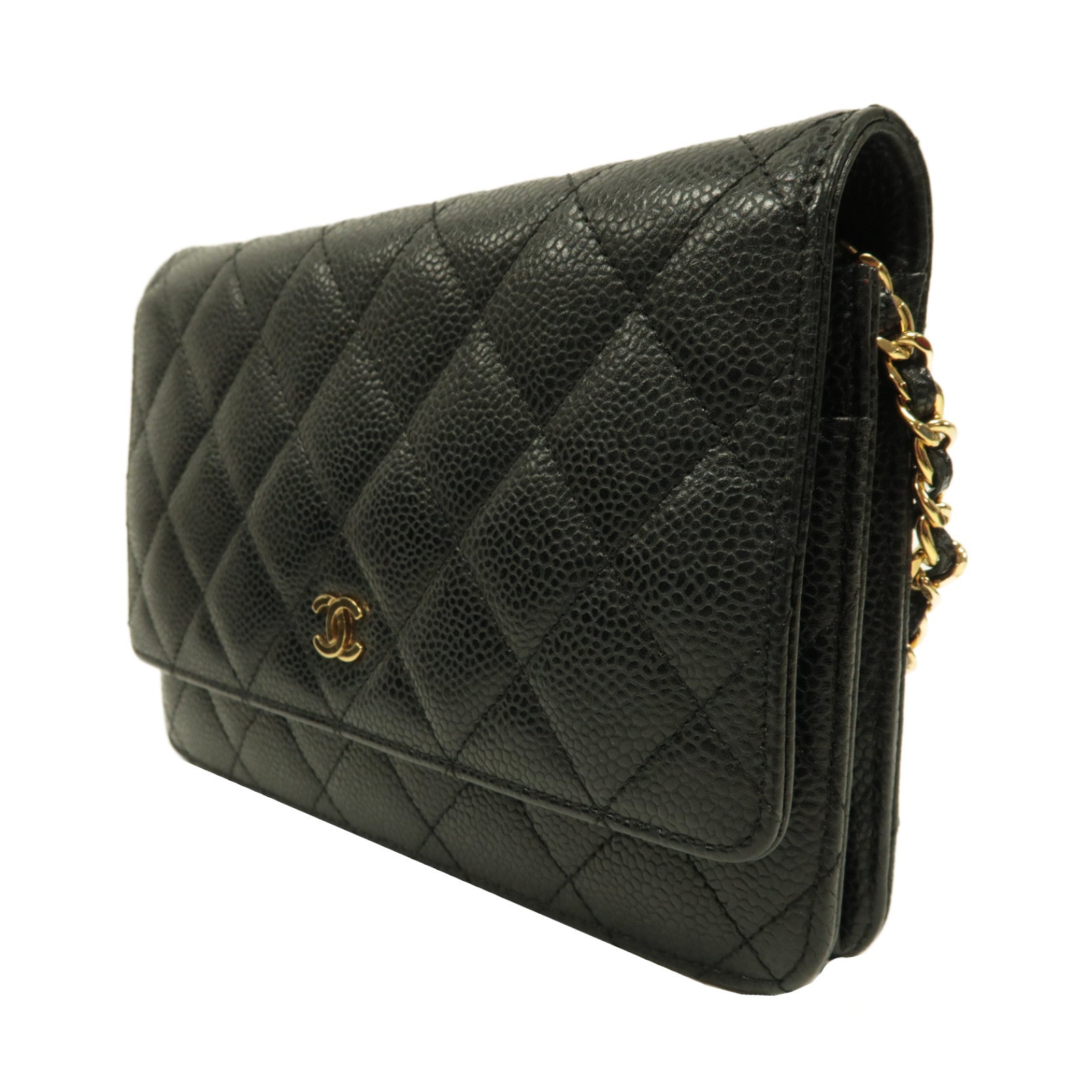 CHANEL 【激減優惠】菱格Caviar皮革Wallet On Chain金扣鏈帶肩背袋黑色