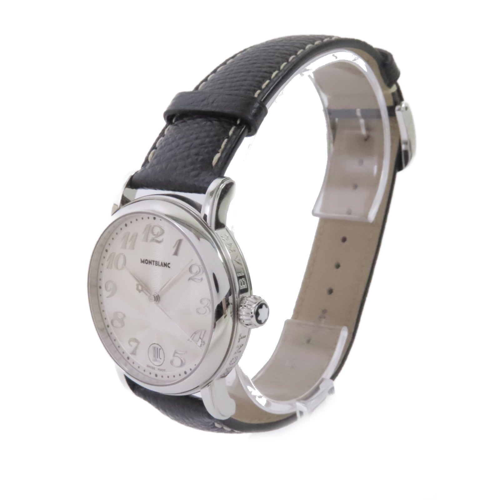 MONTBLANC Meisterstuck Watch不鏽鋼/牛皮皮帶石英機芯手錶白色