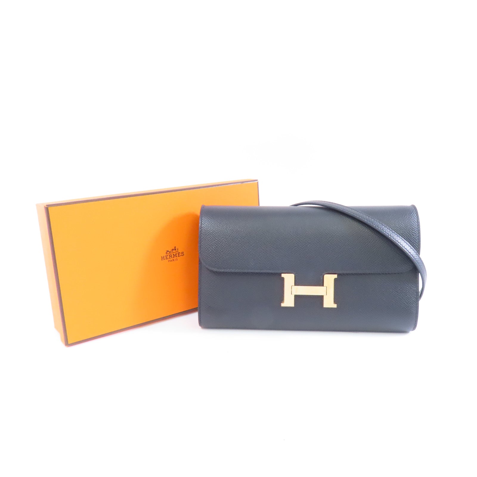 HERMES Epsom皮革Constance To Go金扣肩背袋Noir/黑色