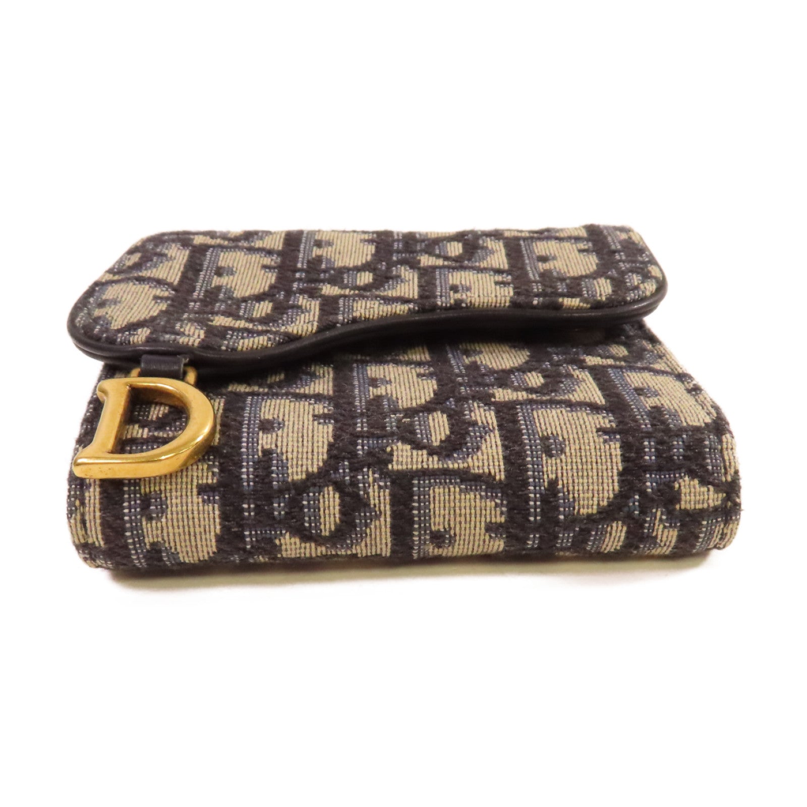 Dior Oblique帆布Short Wallet金扣短錢包藍色