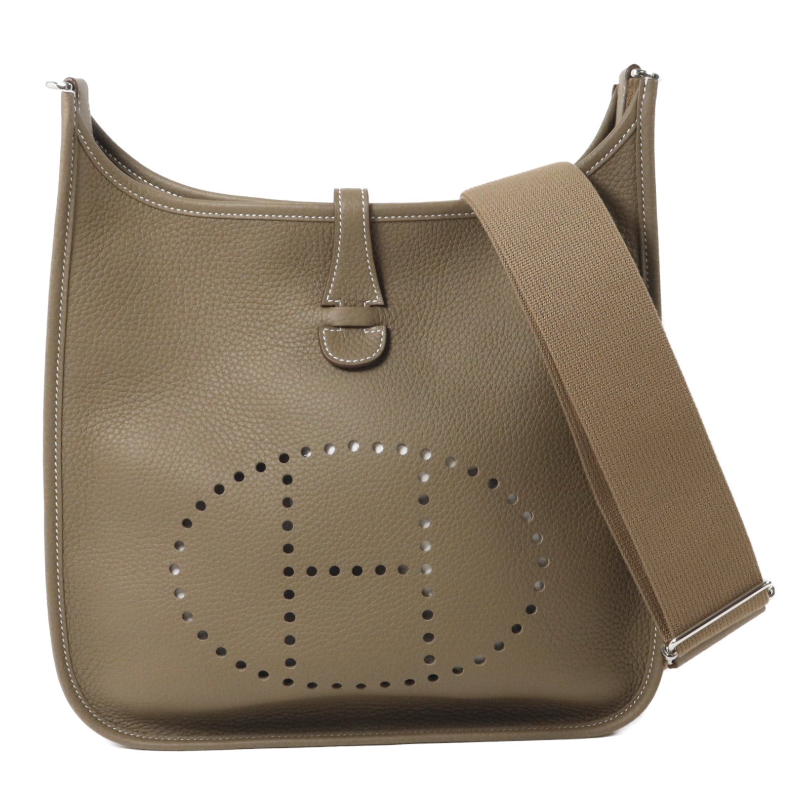 HERMES Clemence皮革Evelyne PM肩背袋Etoupe