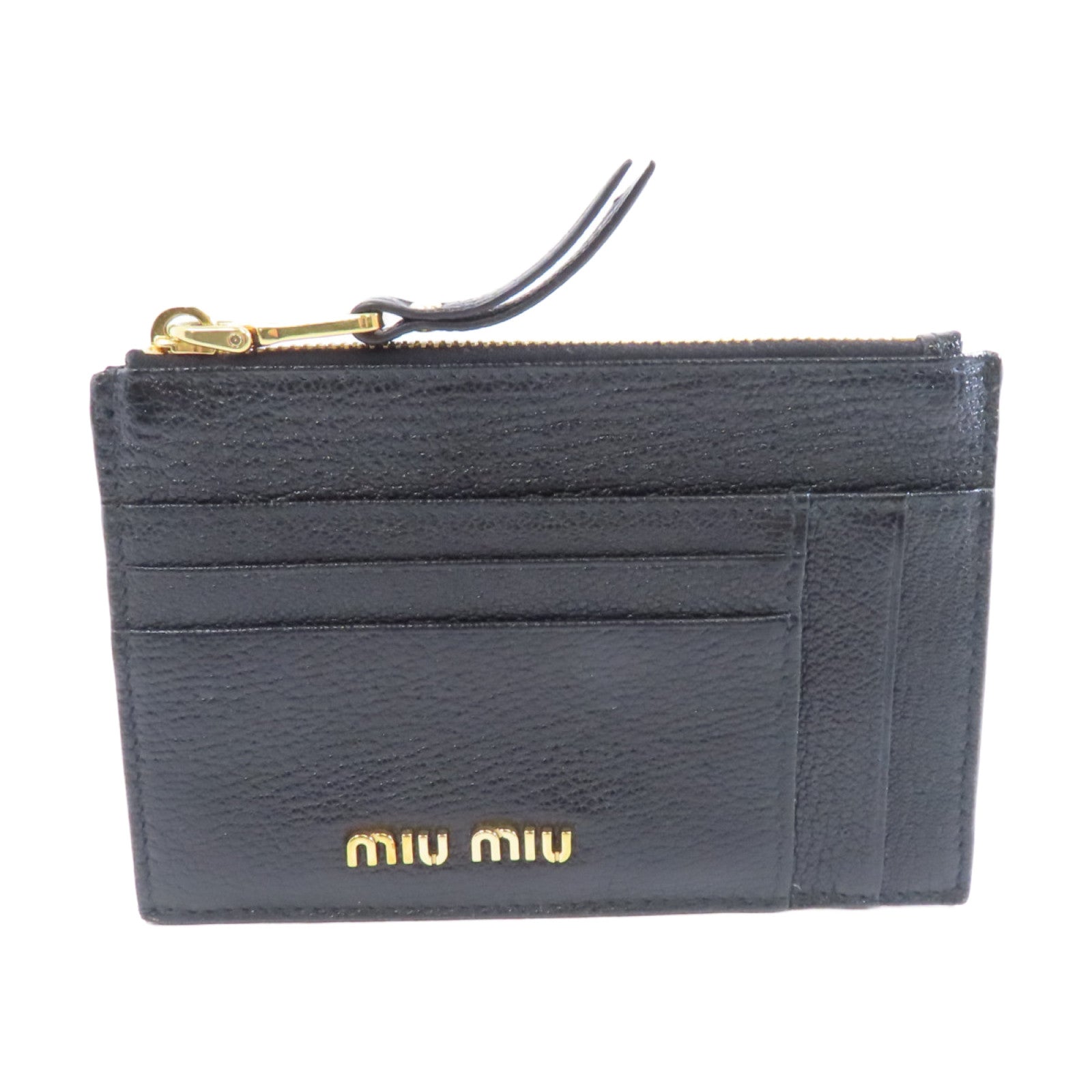 Miu Miu 牛皮皮革Card Case金扣卡片套黑色