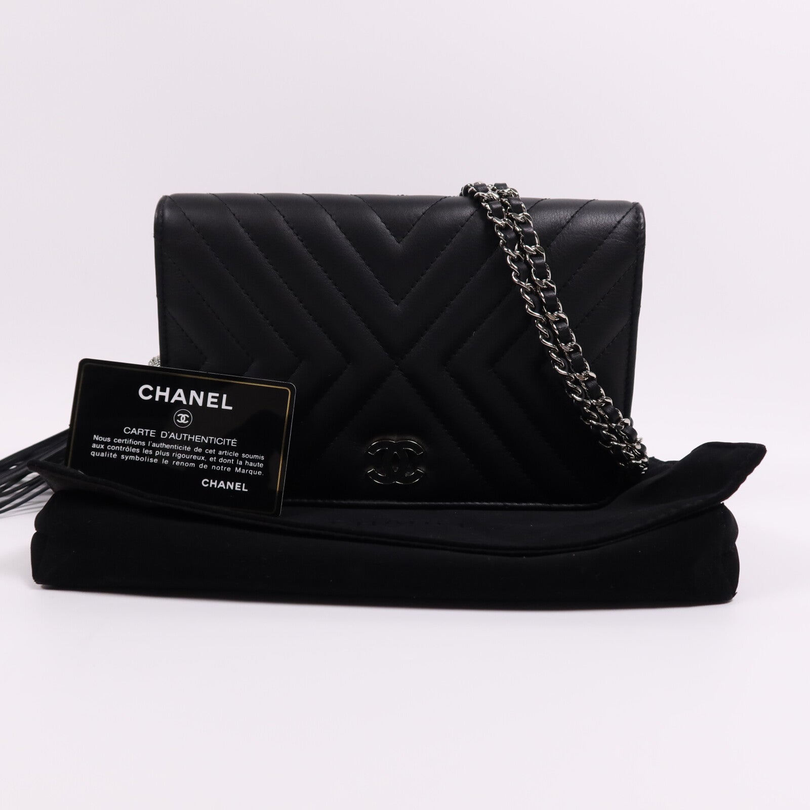 CHANEL 羊皮皮革WOC Wallet On Chain銀扣鏈帶肩背袋