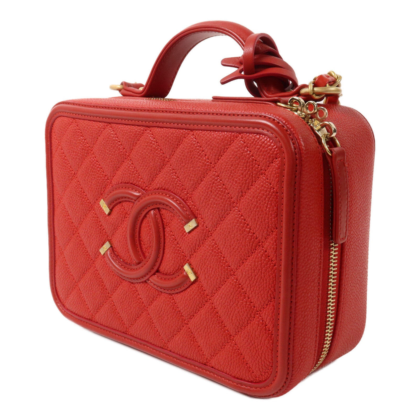 CHANEL 牛皮皮革Vanity Case鏈帶手挽肩背兩用袋