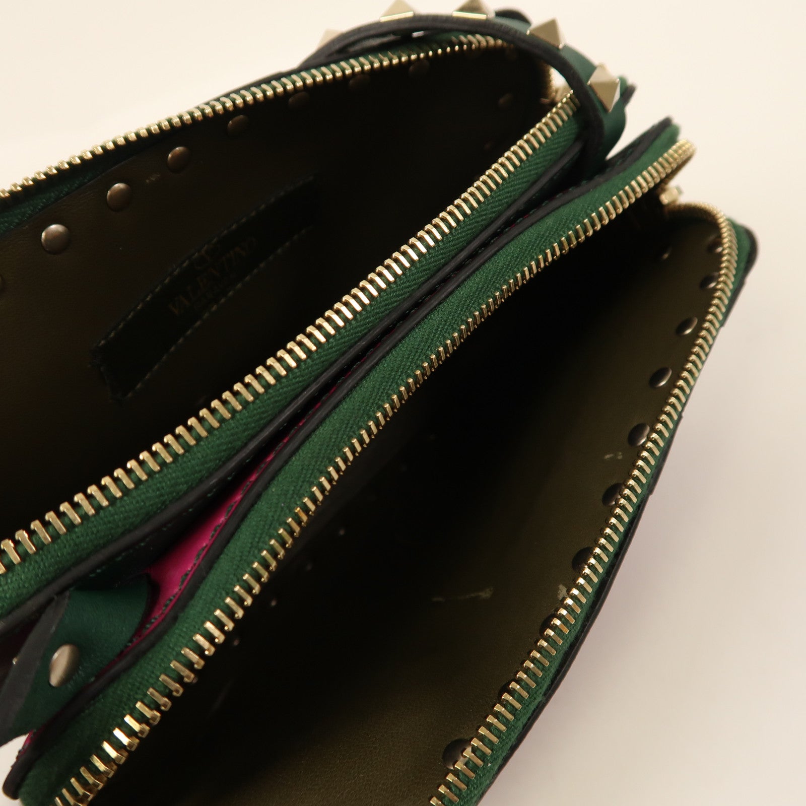 Valentino 皮革/帆布Shoulder Bag金扣肩背袋