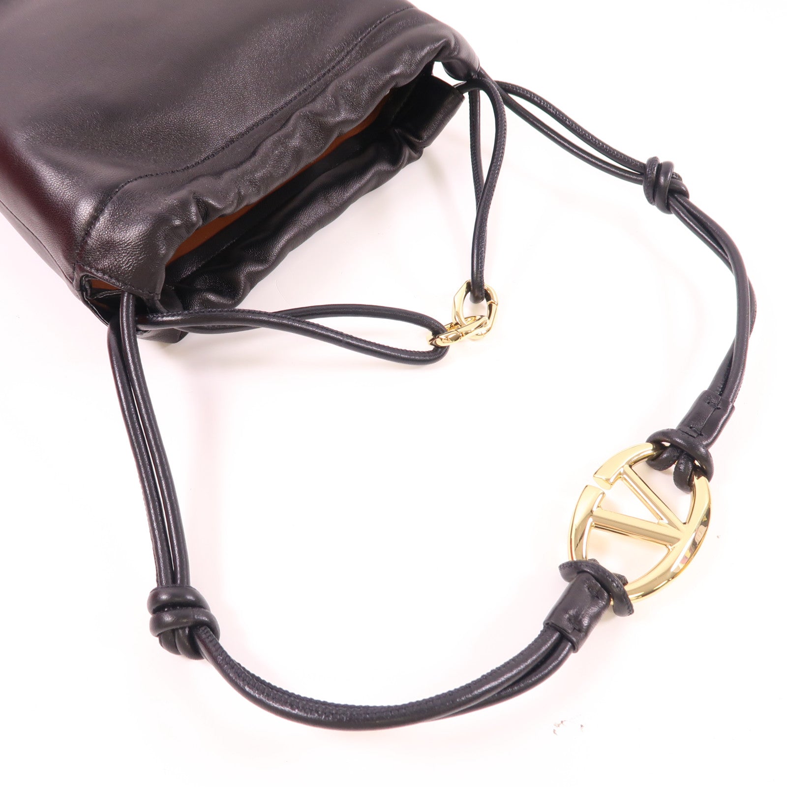Valentino GHW V Logo Pouf Mini Bucket Shoulder Bag Lambskin Leather Black