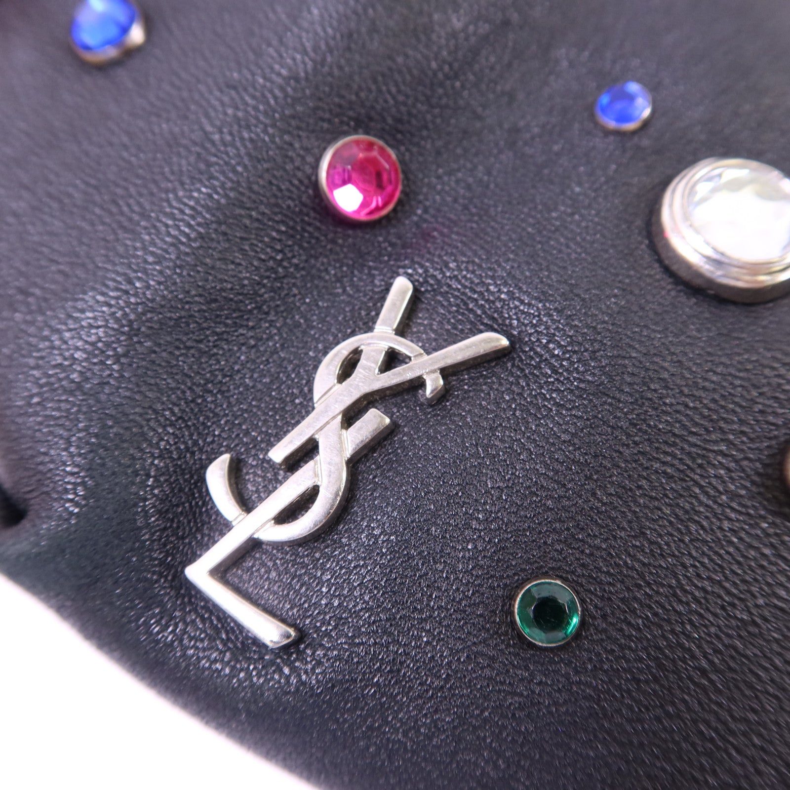 SAINT LAURENT 羊皮皮革Gem Stud Embellished Teddy銀扣鏈帶肩背袋