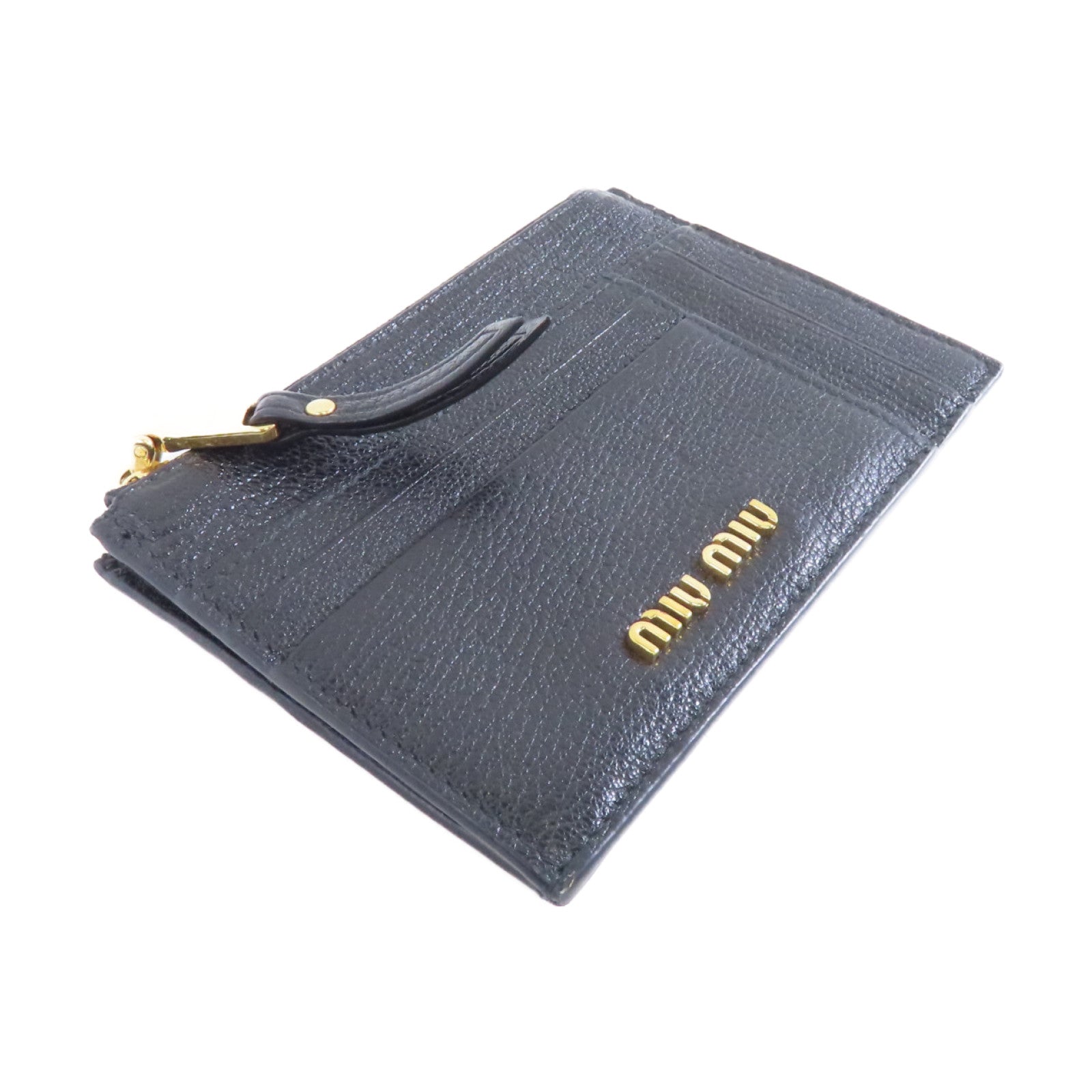 Miu Miu 牛皮皮革Card Case金扣卡片套黑色