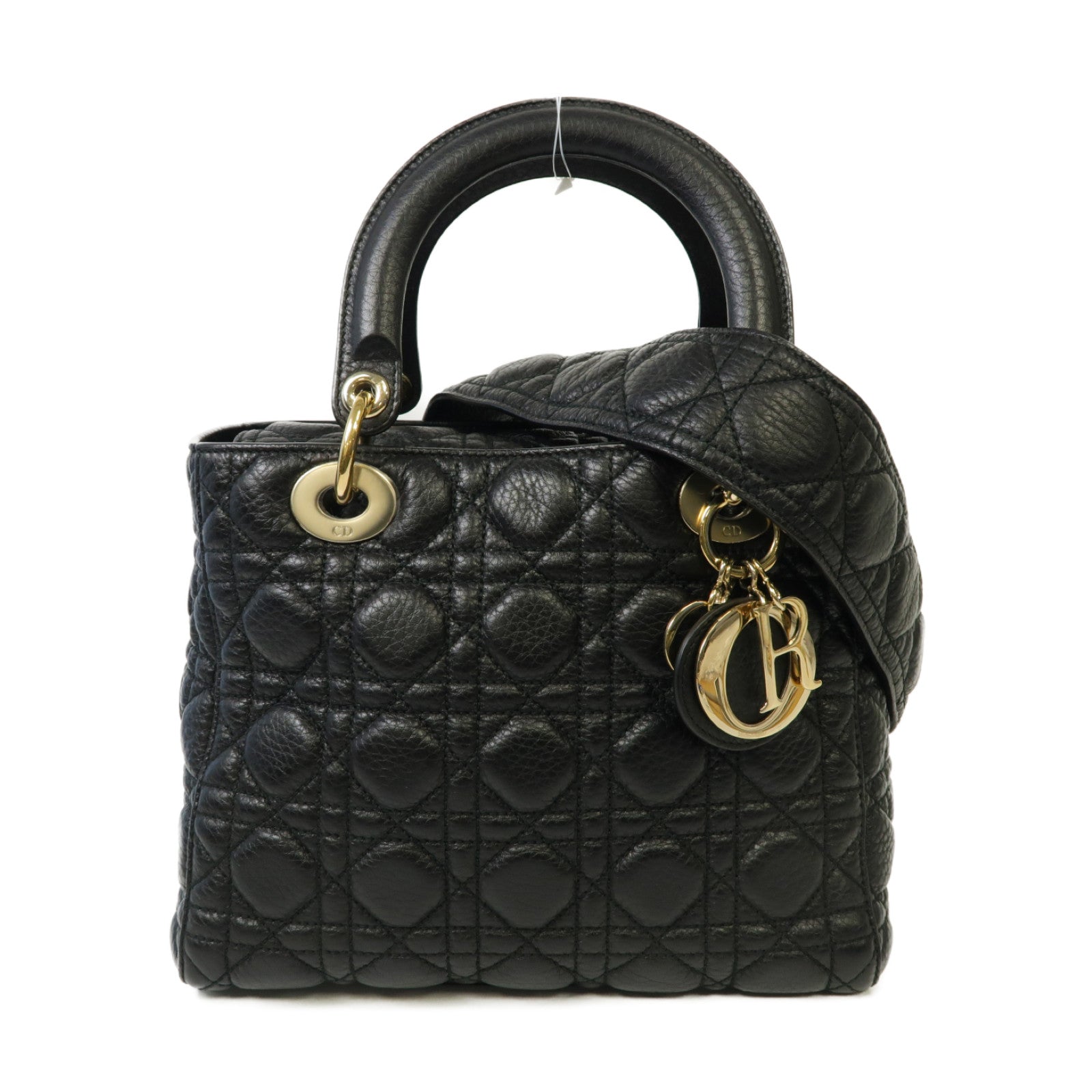 Dior 牛皮皮革Lady Dior金扣手挽肩背兩用袋黒色