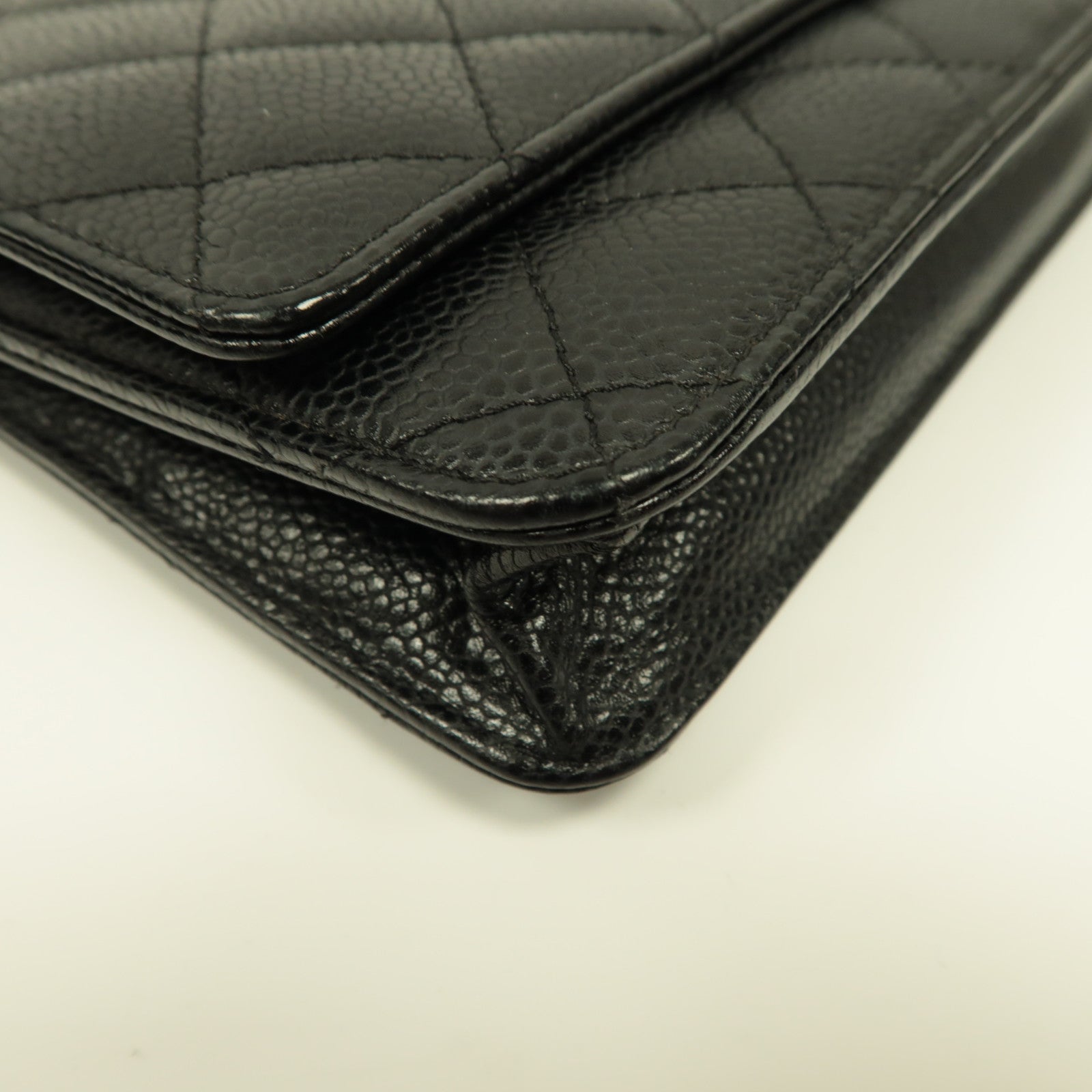 CHANEL 【激減優惠】菱格Caviar皮革Wallet On Chain金扣鏈帶肩背袋黑色