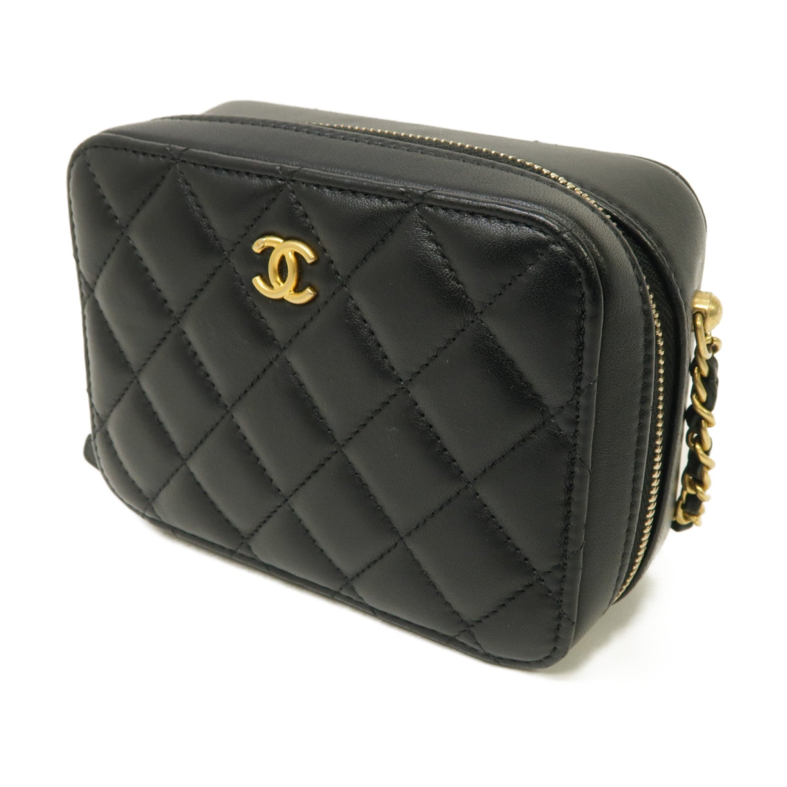 CHANEL 【激減優惠】菱格Caviar皮革Chain Camera Bag金扣鏈帶肩背袋黑色