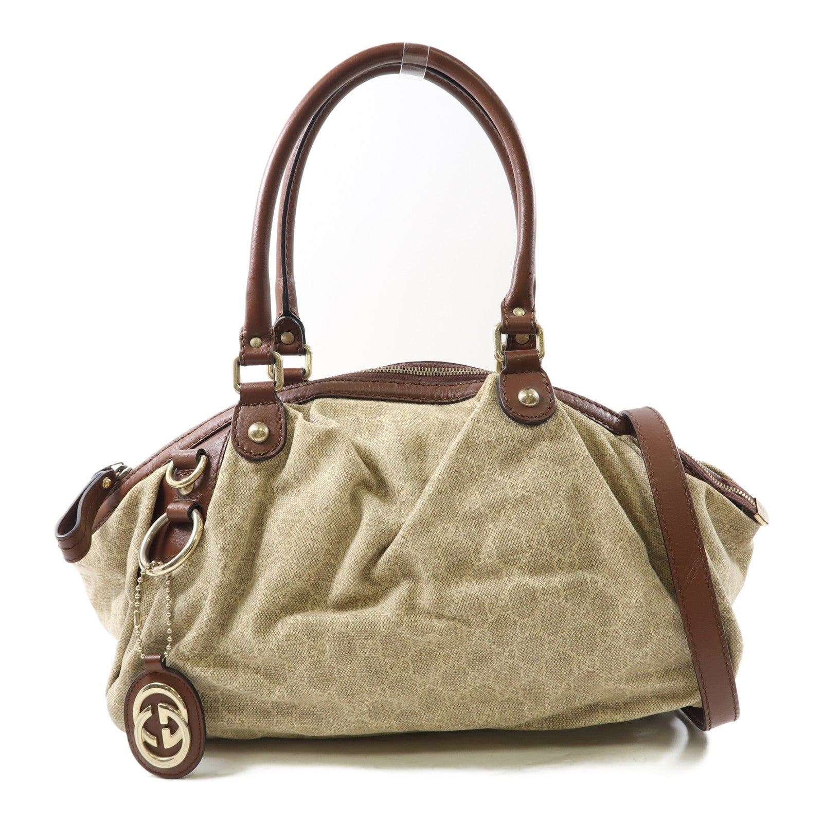 GUCCI 帆布Sukey Hobo金扣手挽肩背兩用袋棕色