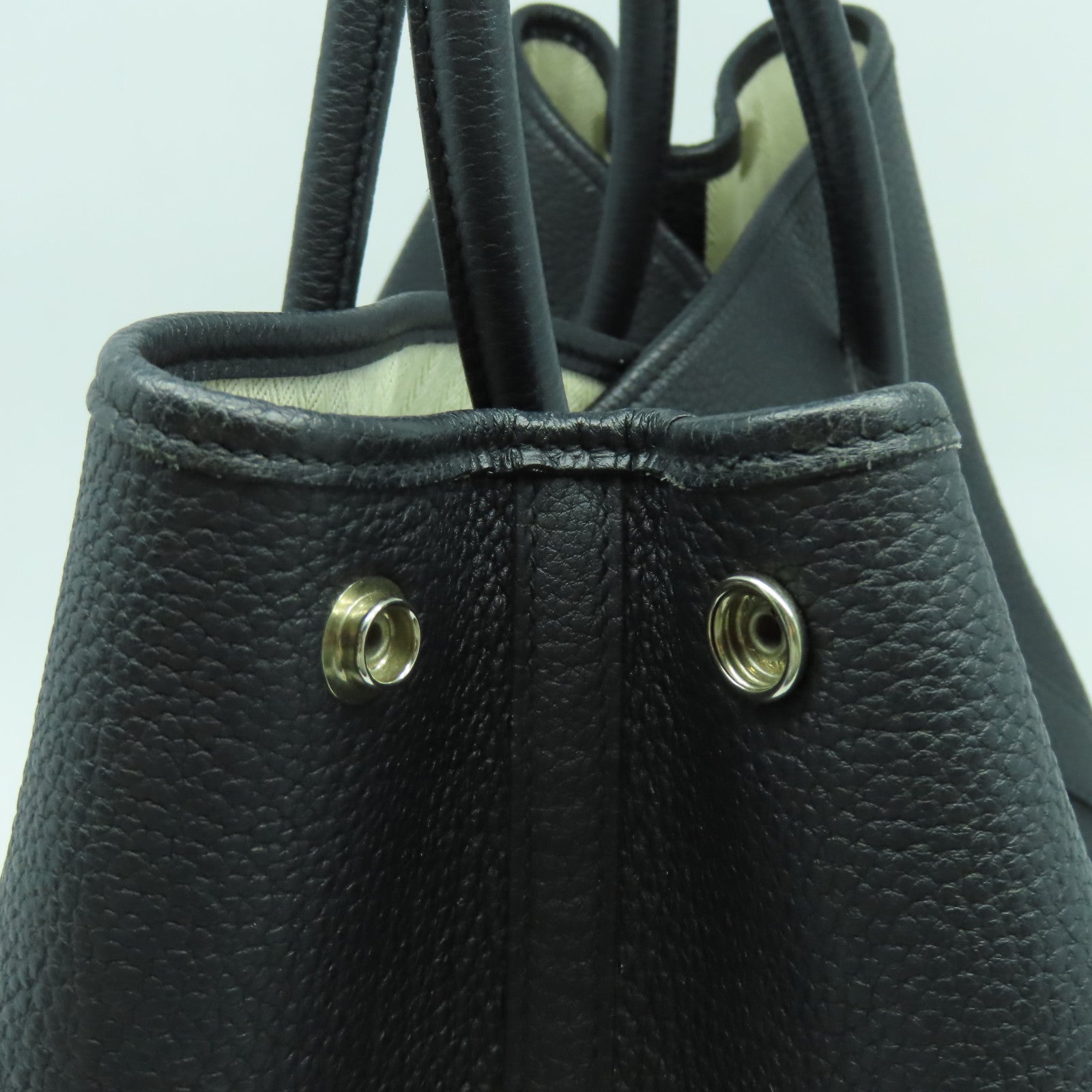 HERMES Negonda皮革Garden Party PM銀扣手挽袋Noir黑色